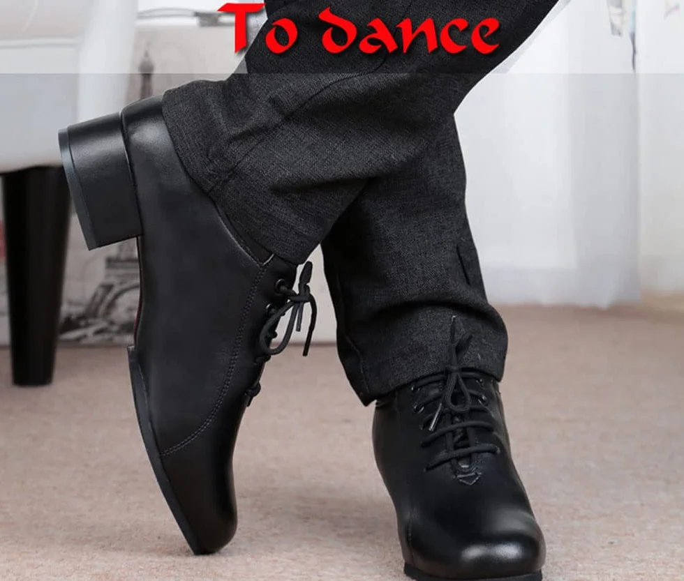 Chaussures de Danse Homme Latine Cuir Bout Arrondi 3cm/4.5cm Talon à Lacet Salsa