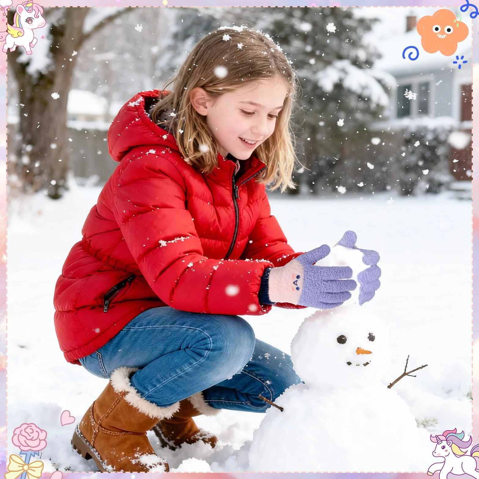QKURT Lot de 3 paires gants magiques enfants tricotés chauds élastiques mitaines hiver 6-14 ans