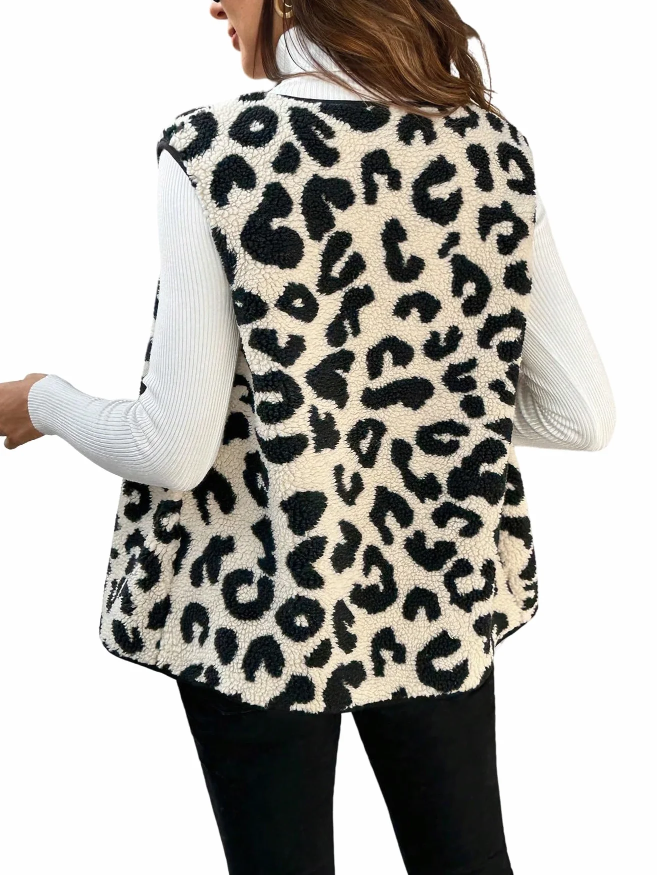 GORGLITTER Gilet en peluche pour femme enceinte sans manches Léopard Veste polaire légère boutonnière