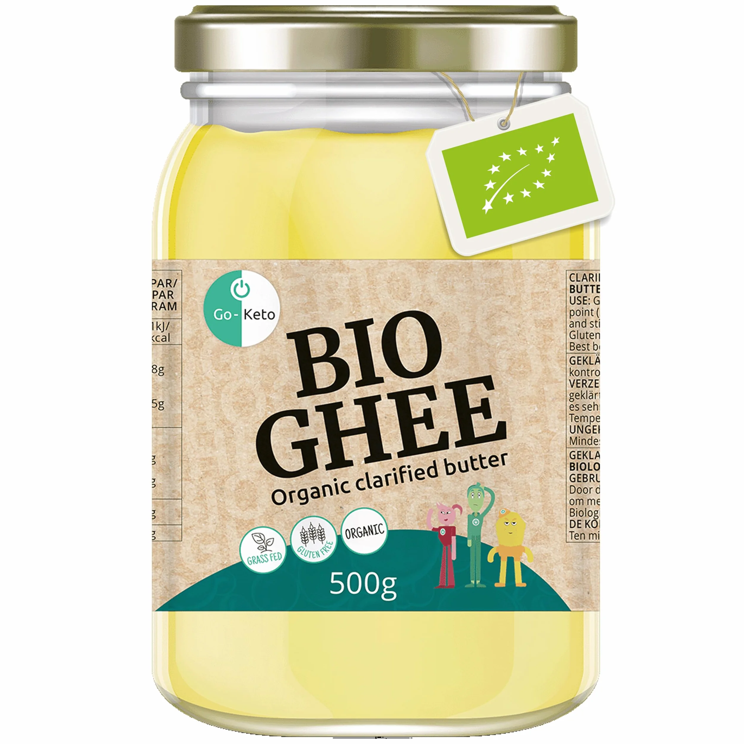 Go-Keto BIO Ghee, 500 g | 100% beurre clarifié, certifié BIO, Ayurveda | parfait pour le régime céto | idéal pour la cuisson et le rôtissage | Sans lactose, sans gluten