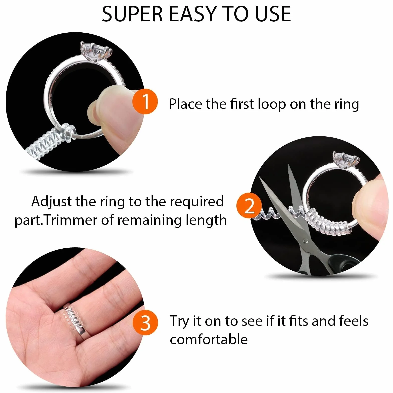 Eiito Ajusteurs pour bagues Lot de 4 Tailles Ring Sizer Adjuster Réducteurs de Bagues 1.2mm/2mm/3mm/4mm avec Chiffon en Polissage d'argent