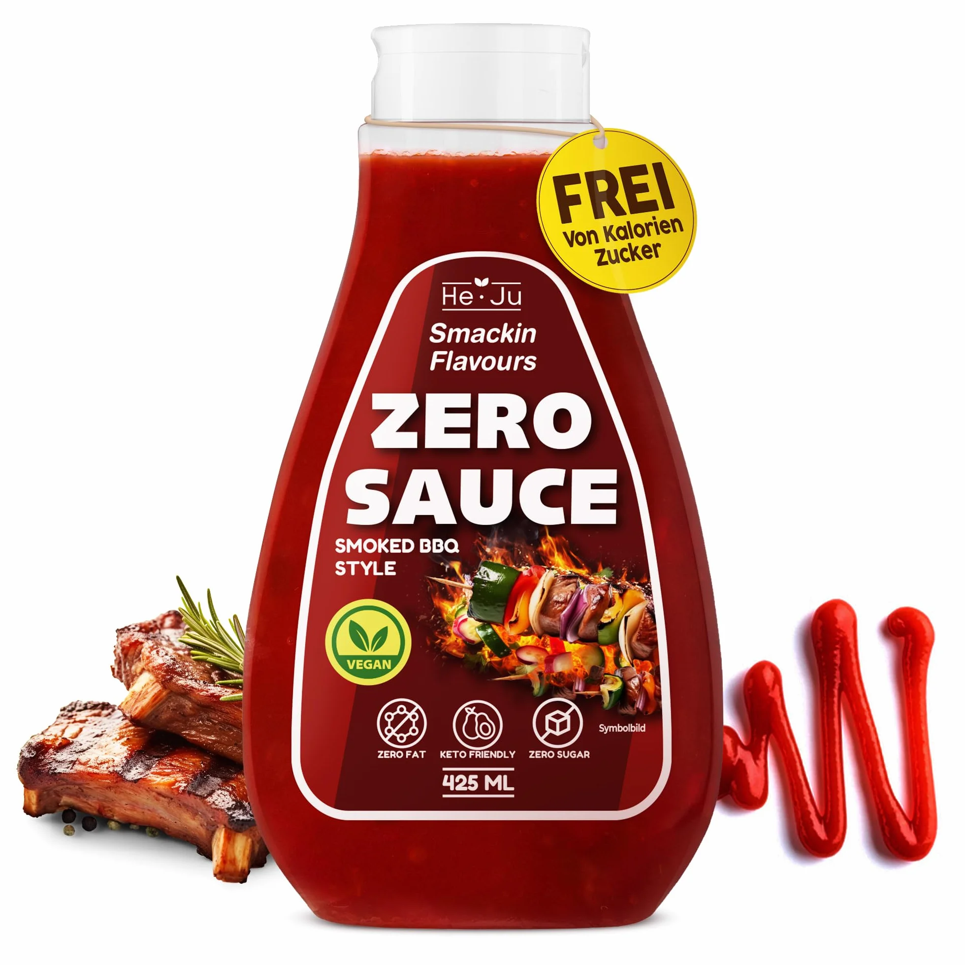 Zero Sauce Smoked BBQ 1x 425ml Light Sauce, sans graisse et sans sucre ajouté, végétalien et sans gluten, convient au régime céto (425 ml (1 paquet), Smoked BBQ Style) e)