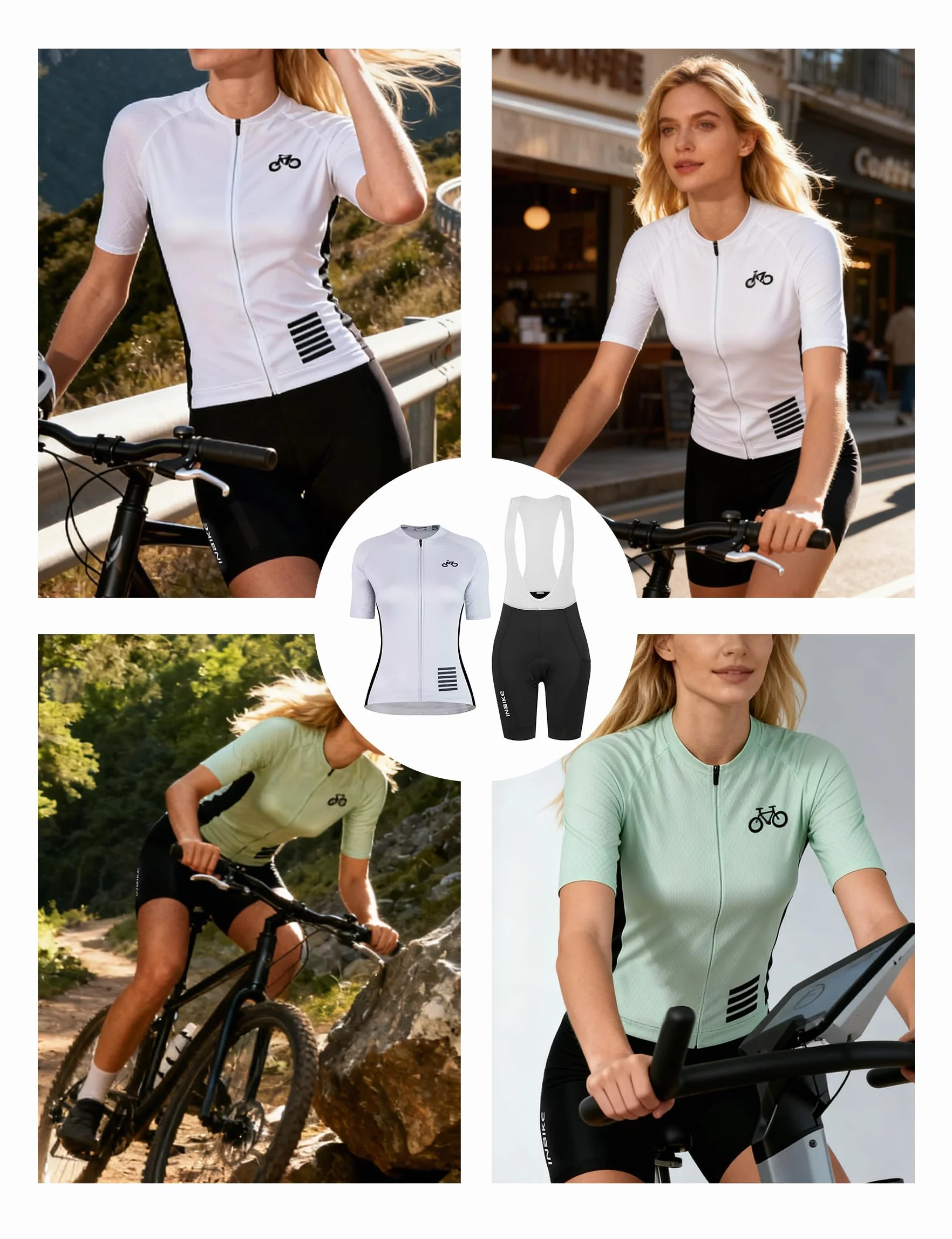 INBIKE Tenue Cyclisme Femme Maillot Velo Manche Courte + Cuissard 3D Gel Rembourré Respirant Réfléchissant