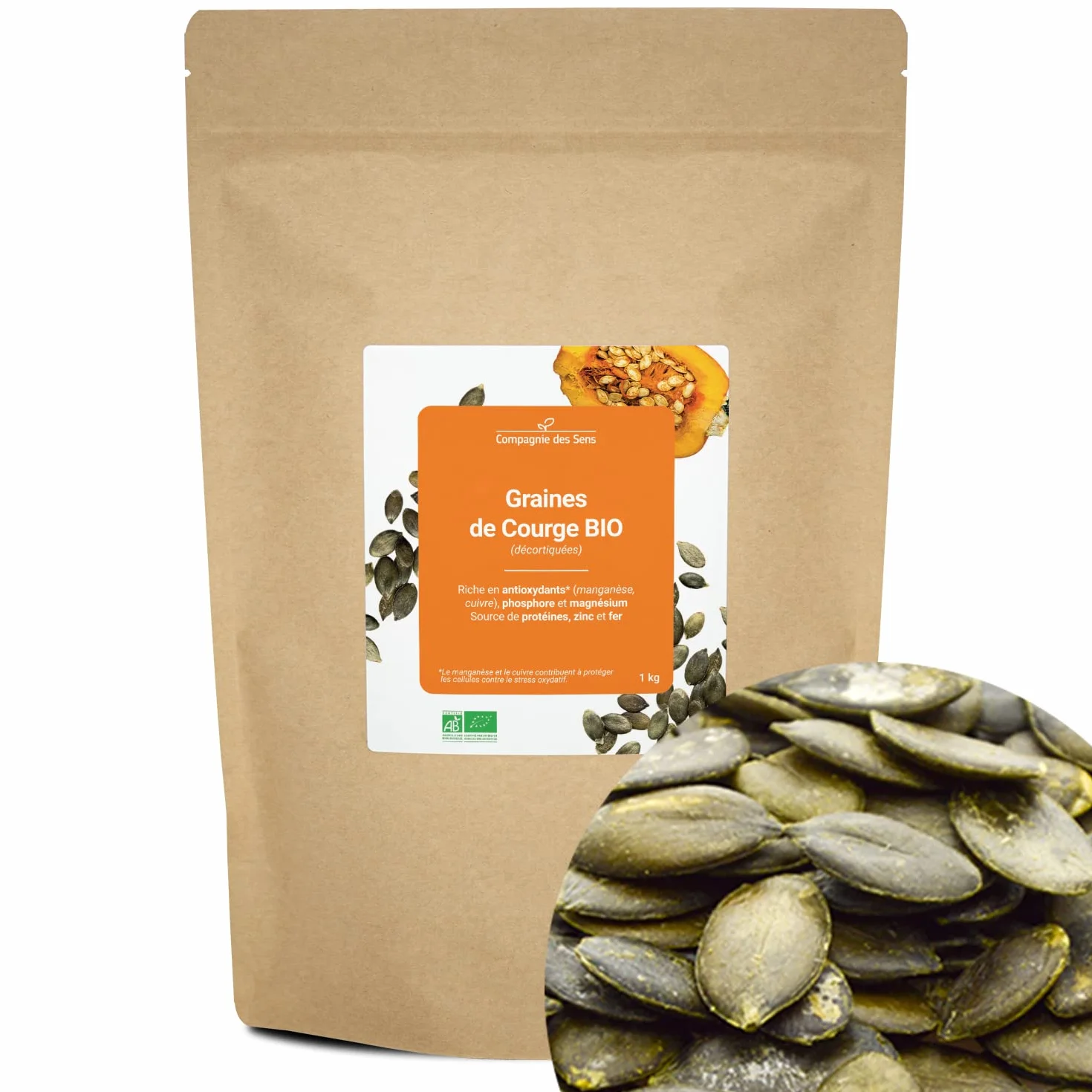 Graines de Courge BIO (décortiquées) - La Compagnie des Sens - 1kg - Riche en Antioxydants - Source de Protéines, Zinc & Fer
