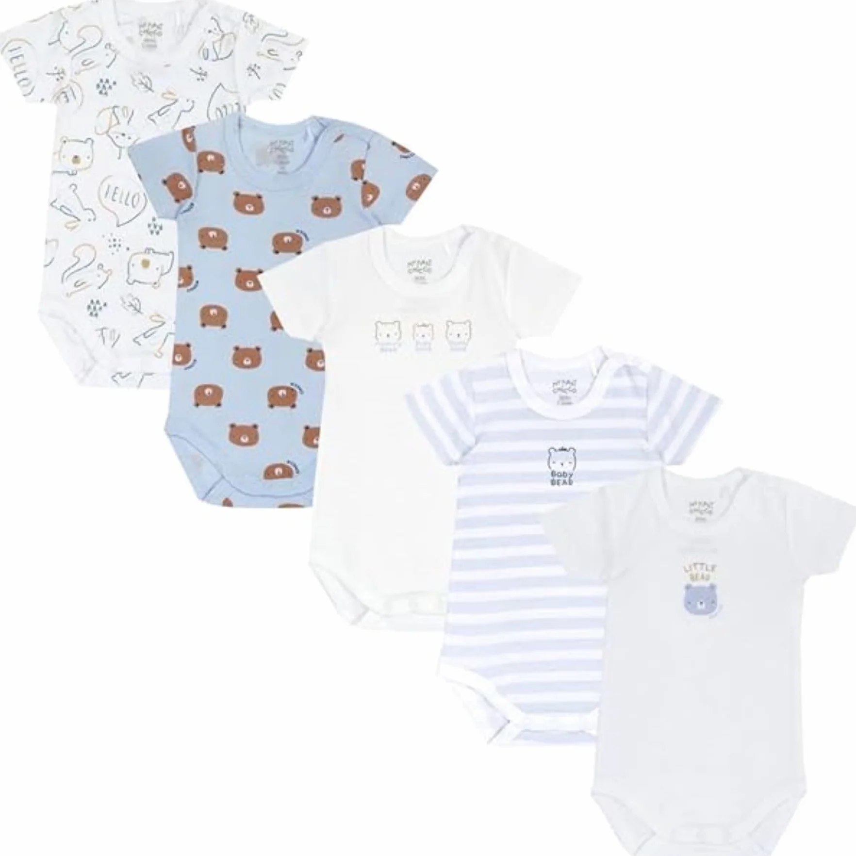 Chicco Lot de 5 Bodies Bébé Garçon Manches Courtes 100% Coton 0-24 Mois