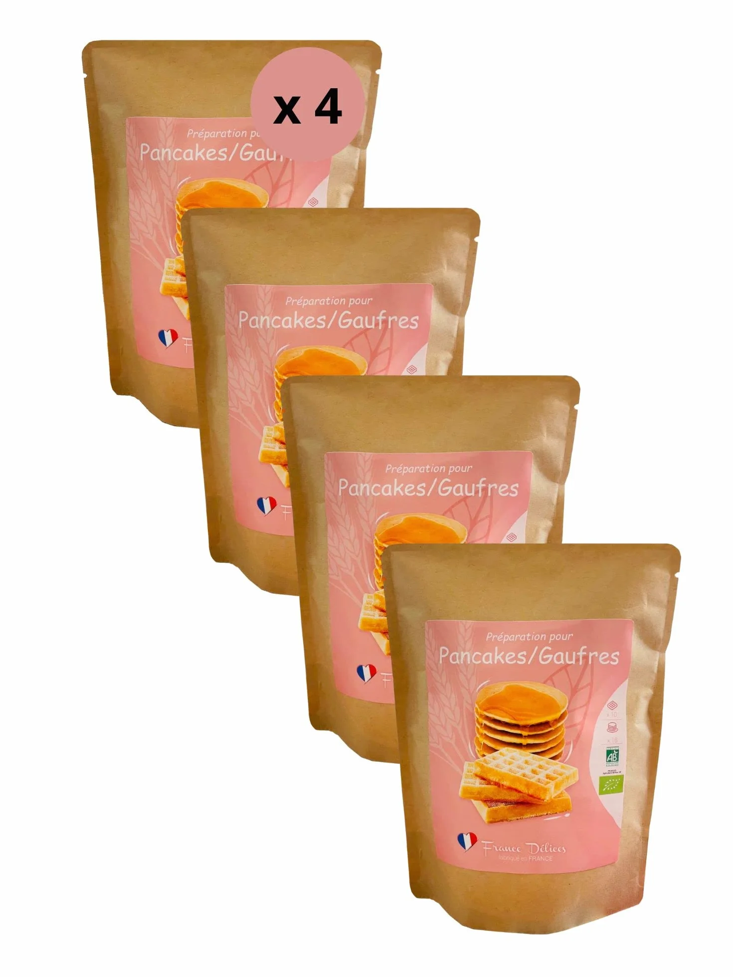 FRANCE DÉLICES - Préparation Pâtisserie 2-En-1 Pour Pancakes Et Gaufres Bio - Petit Déjeuner Ou Goûter Gourmand Et Naturel - Prêt En 5min - Fabrication Artisanale En France - 4/6 Pers. - 300g