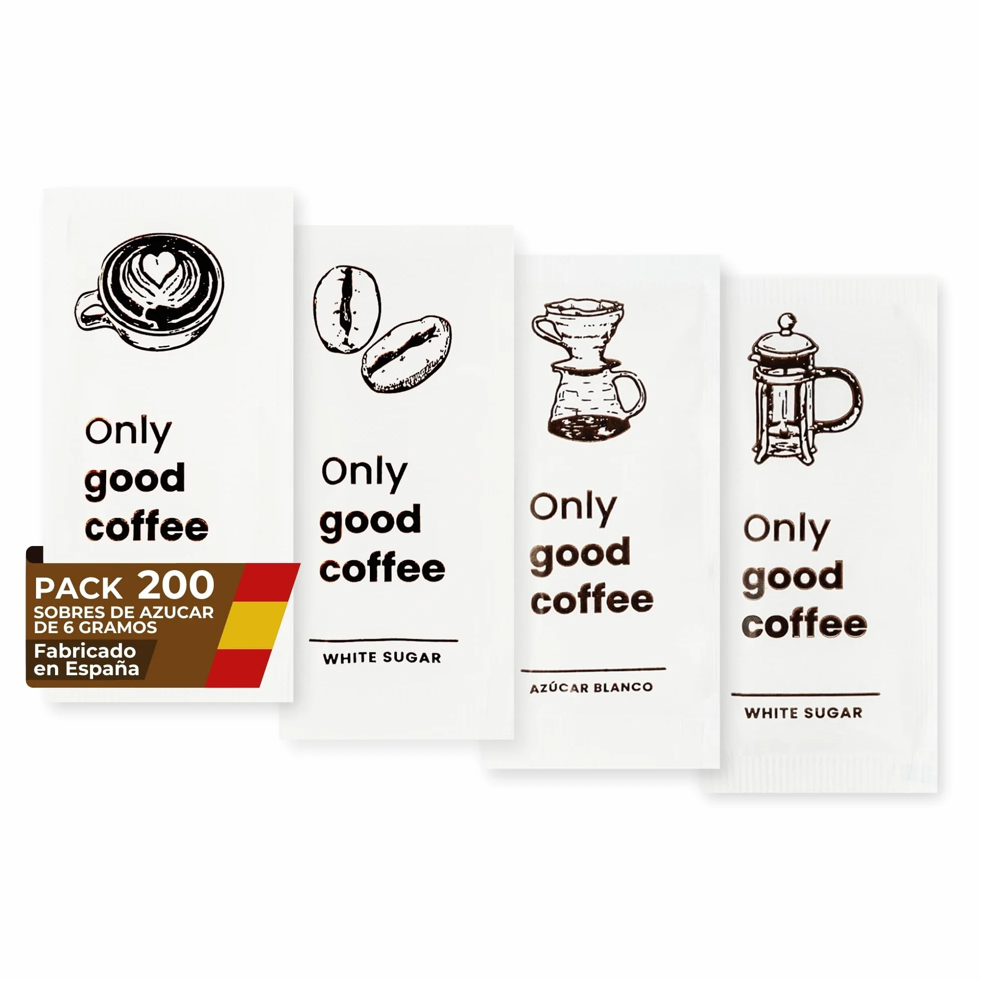 Sucre blanc individuel | Paquet de 200 sucres individuels de 6 g | Enveloppes de sucre monodose | Idéal pour bureau, maison et café.
