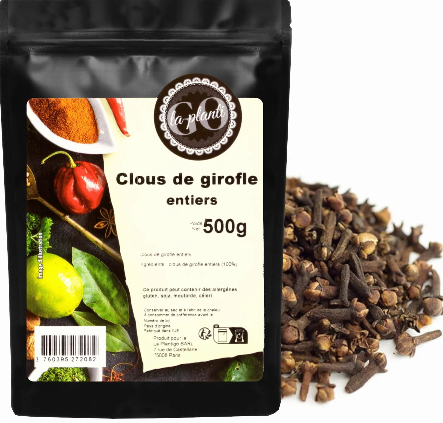 Clous de girofle entiers 500 g- LA PLANTIGO Un choix savoureux, Clous de Girofle Entier, Qualité Supérieure, Saveur Intense, Sachet avec Zip, Sans Colorant, Sans Additifs ni Conservateurs.