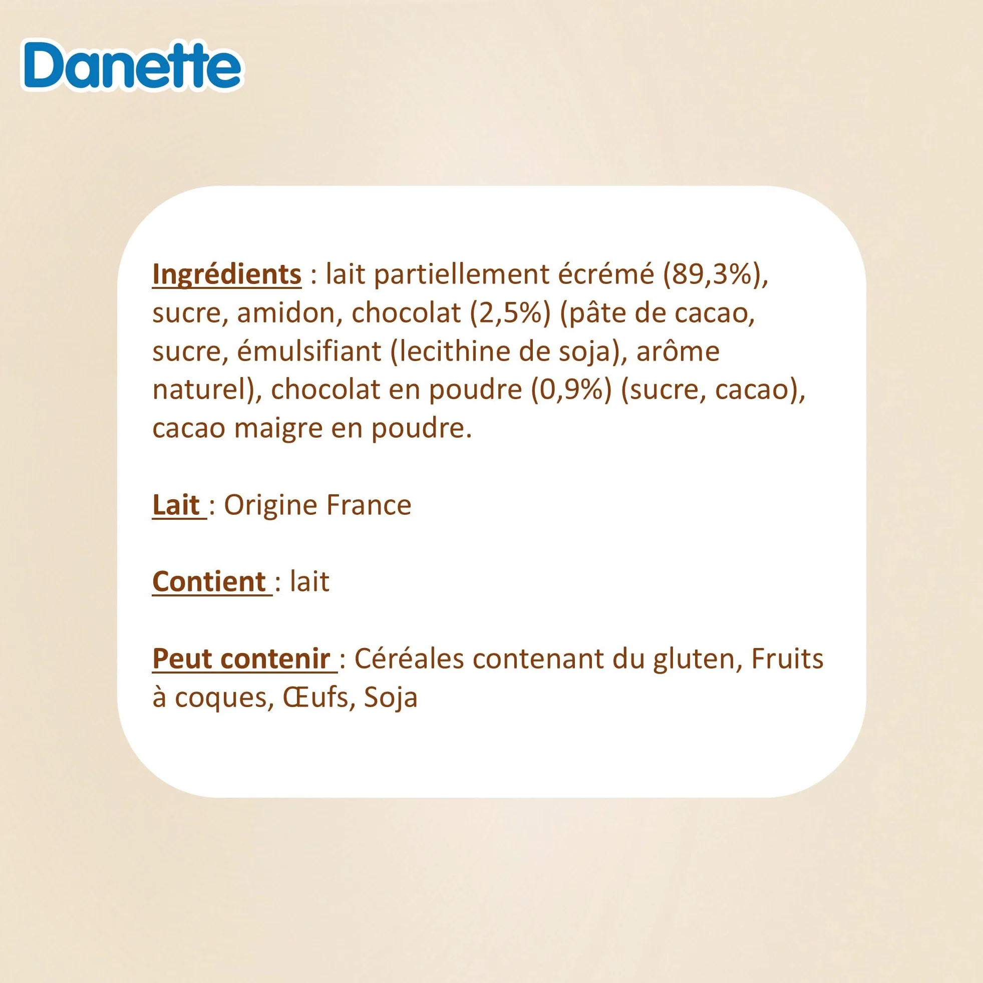 Danette Milkshake - Boisson gourmande - Saveur Chocolat - 250g - Lot de 6x250g
