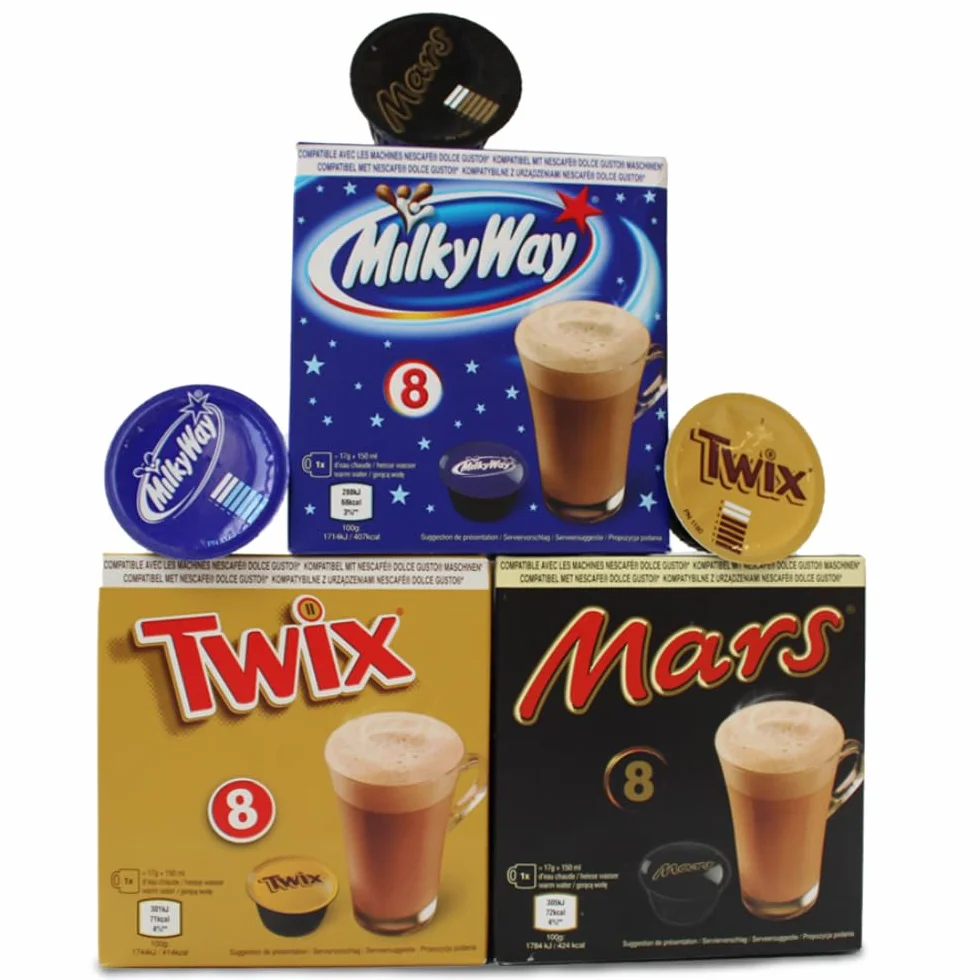 Dolce Gusto Boissons au Chocolat - 24 Capsules (8 Mars + 8 Twix + 8 Milky Way)