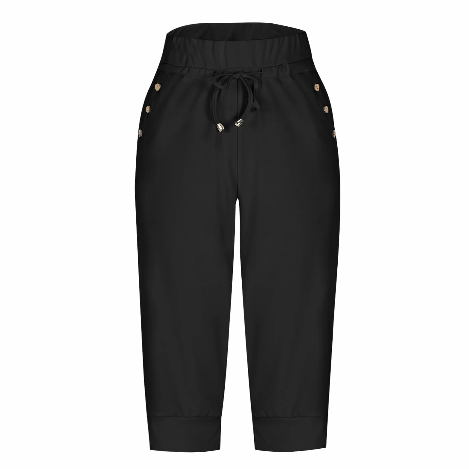 EMATOP Pantalon de jogging femme 3/4 coton couleur unie avec poches