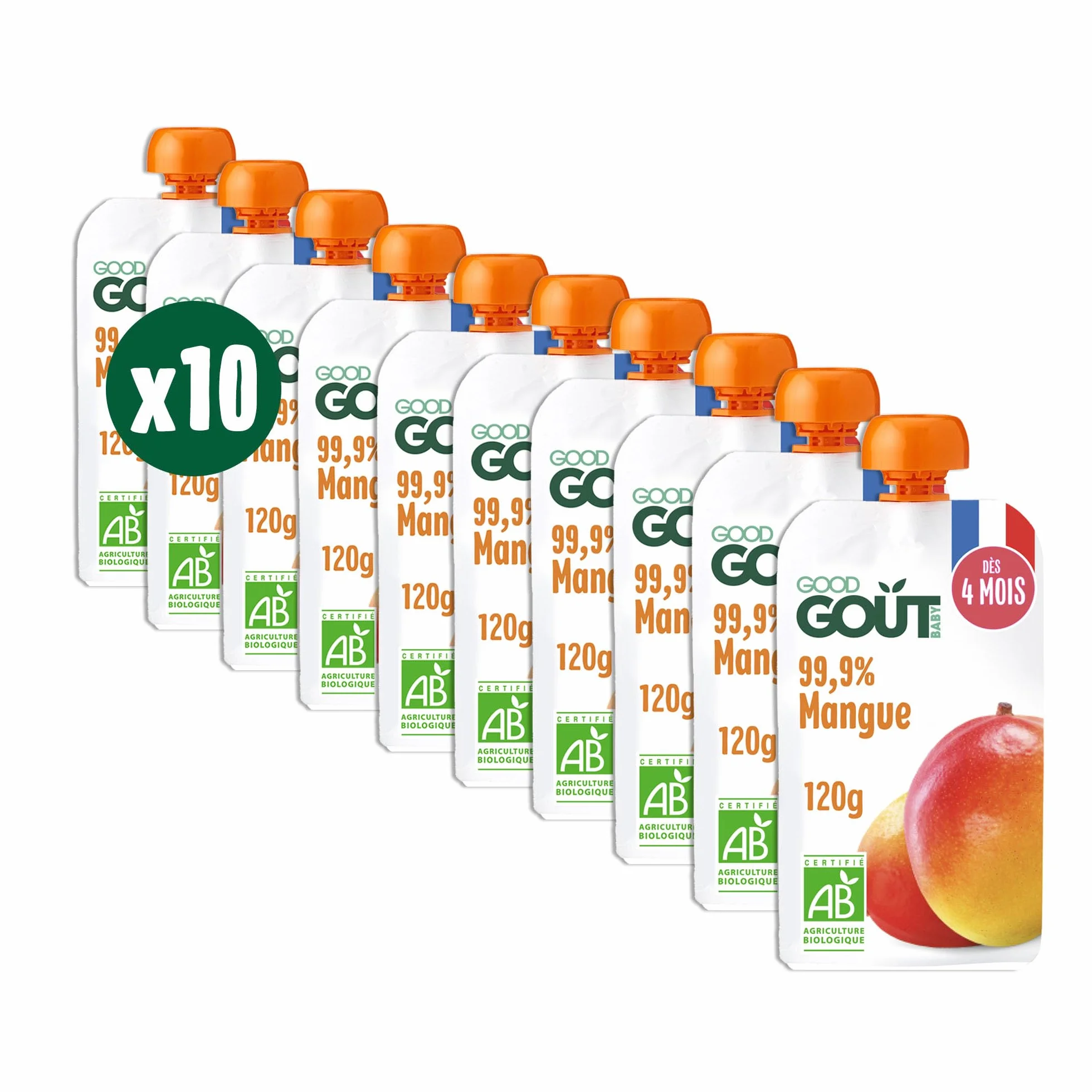 GOOD GOÛT Gourdes Mangue Purée Bébé Dès 4 Mois 99,9% Mangue 100% Bio Sans Sucres Ajoutés 10x120g