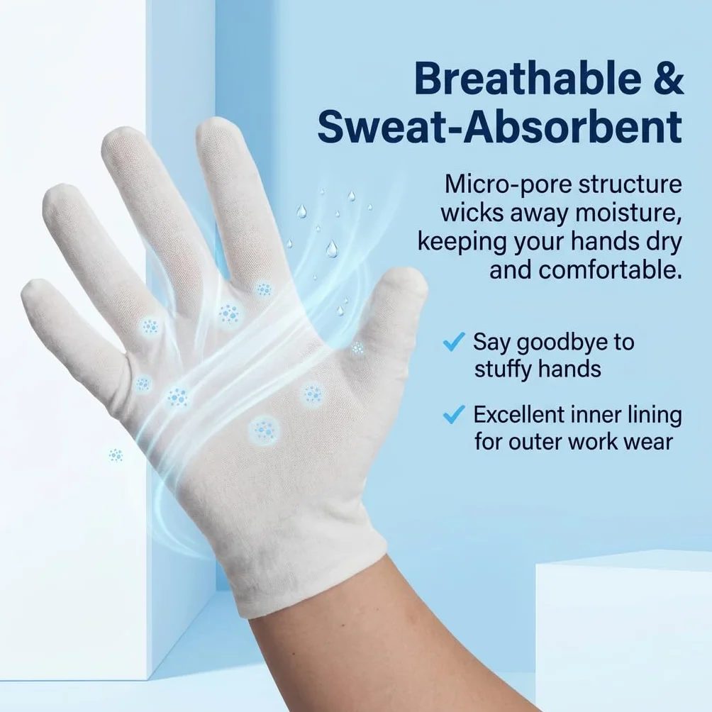 Gants en Coton Blanc Ultra-fins Lot de 4 Paires Taille Unique pour Homme et Femme