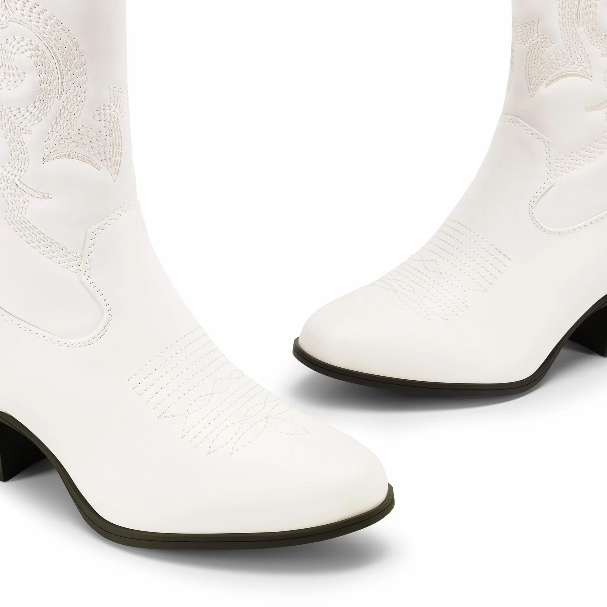 DREAM PAIRS Bottes Femme Western Mi-Mollet Cowgirl Bout Rond Talon Cubain Boots Cowboy