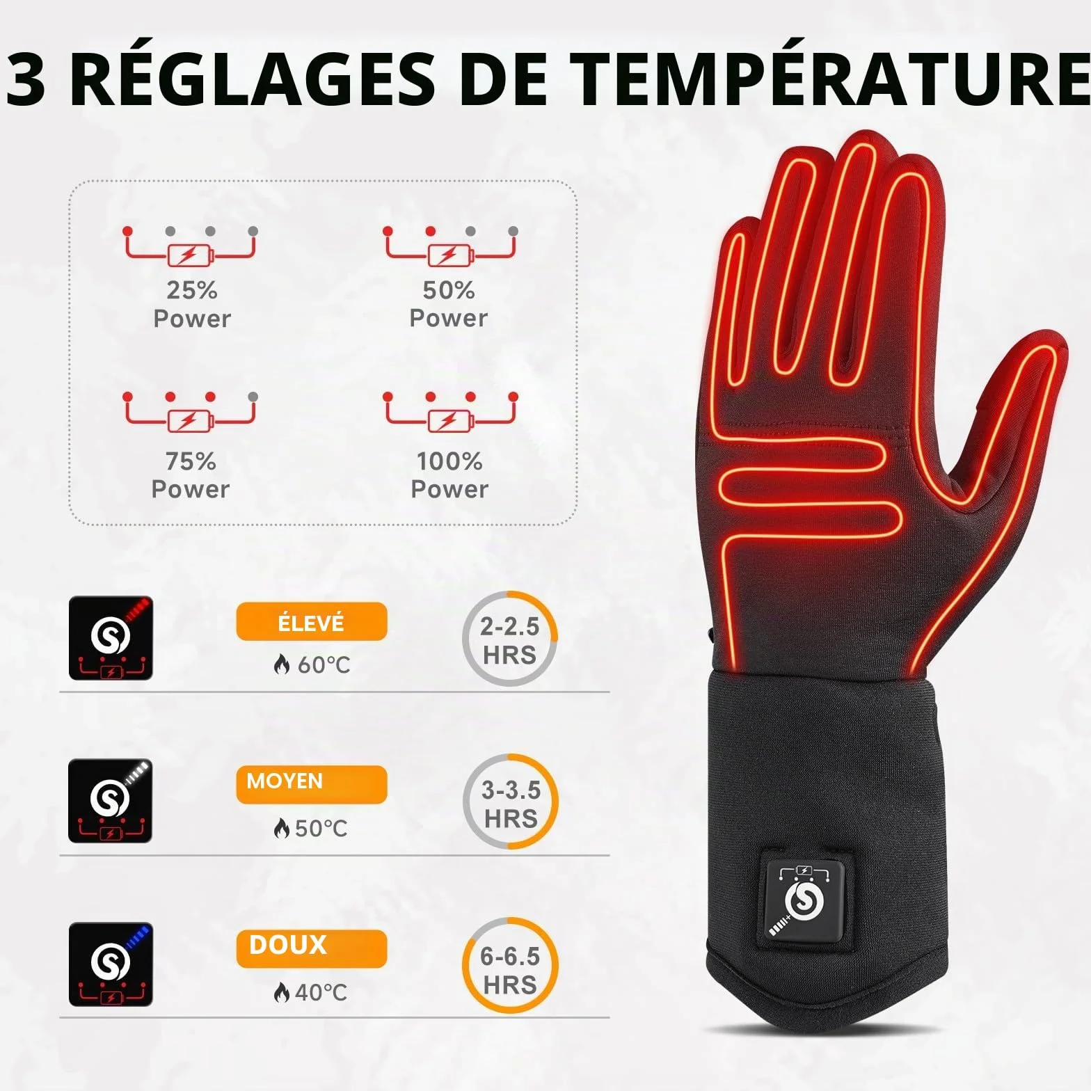 Day Wolf Gants Chauffants Électriques 7.4V 2200mAh Rechargeable pour Ski Randonnée Moto Hiver