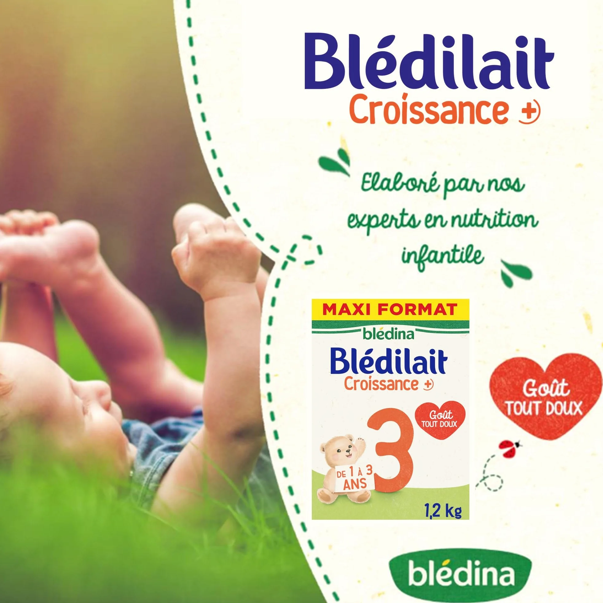 Blédina - Blédilait Croissance 3ème âge - Lait en poudre pour bébé - De 1 à 3 ans - Lot de 3x1,2kg