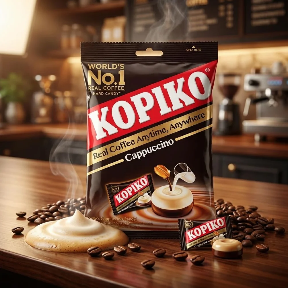 Kopiko Cappuccino Coffee Candy 1050 g (300 bonbons) - Bonbons halal au café façon cappuccino - Grand format - Goût café crémeux - Sachets individuels