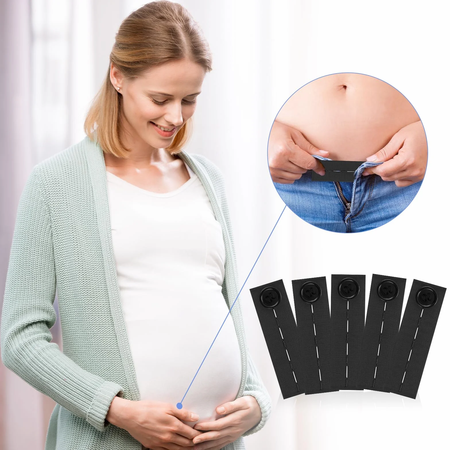 Rallonge de Ceinture Élastique Réglable 5 Pièces, Extendeur à Boutons pour Jeans Pantalons