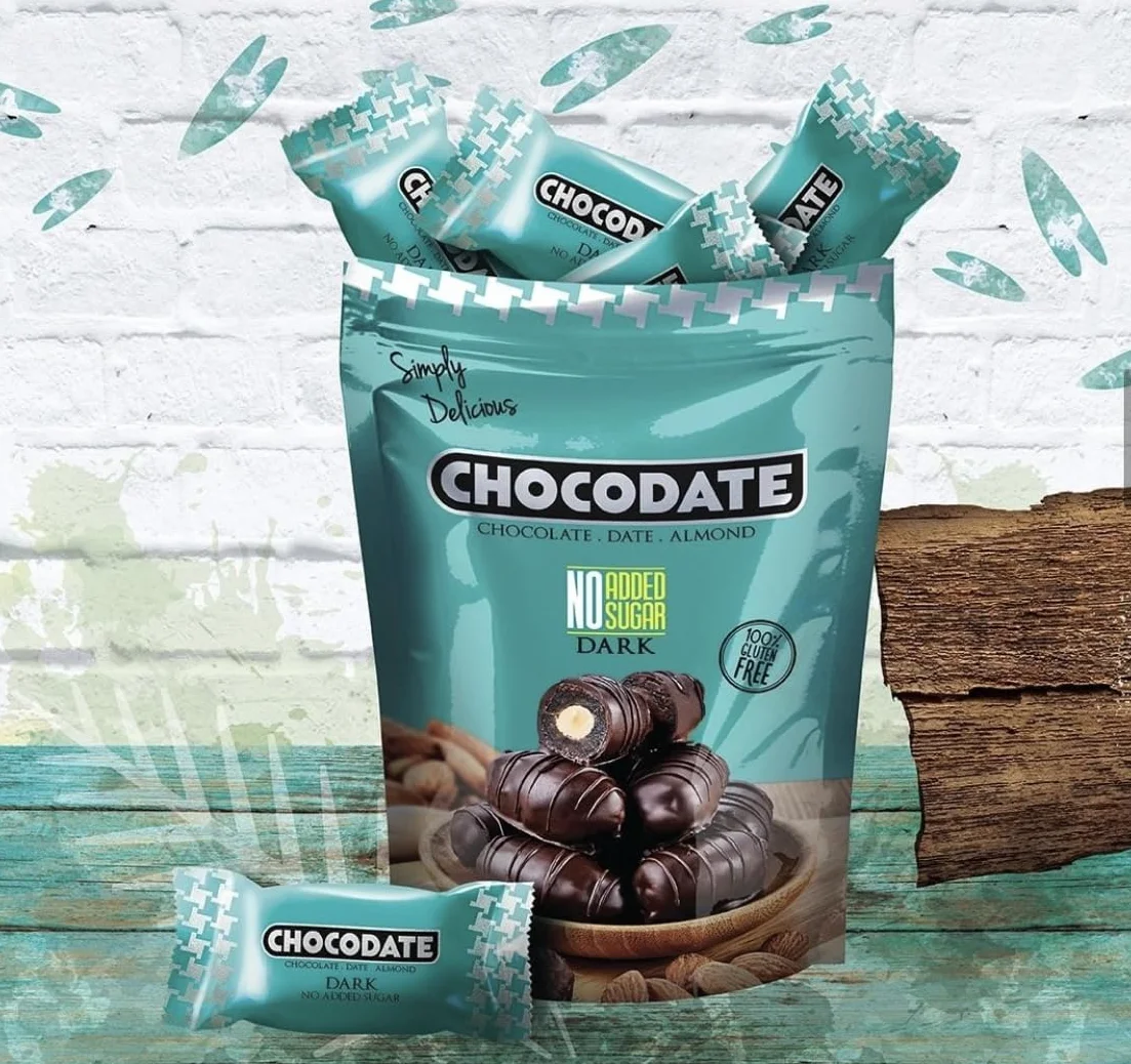 Dattes Fourrées aux Amandes et Enrobées de Chocolat | Paquet Individuel de 100g (100g, Chocolat noir sans sucre ajouté)
