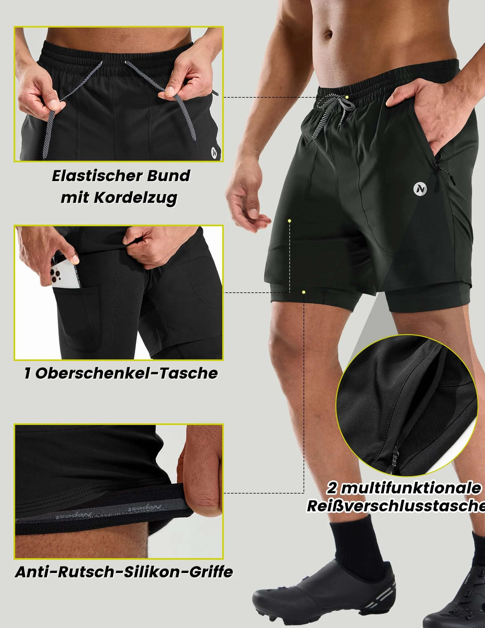 Nepest Short de VTT rembourré 4D Homme avec Poche zippée