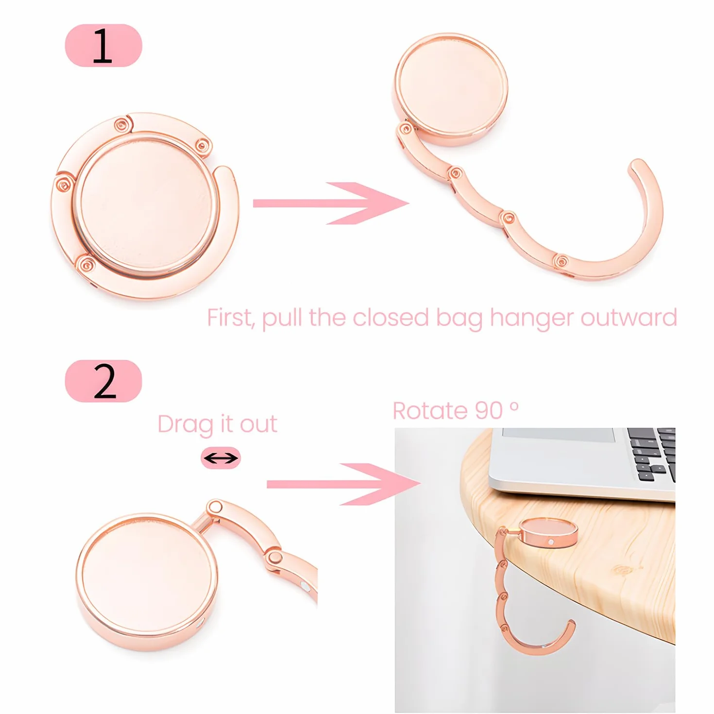 Crochets de sac pliables avec base antidérapante pour table, bureau et voyage - Lot de 4