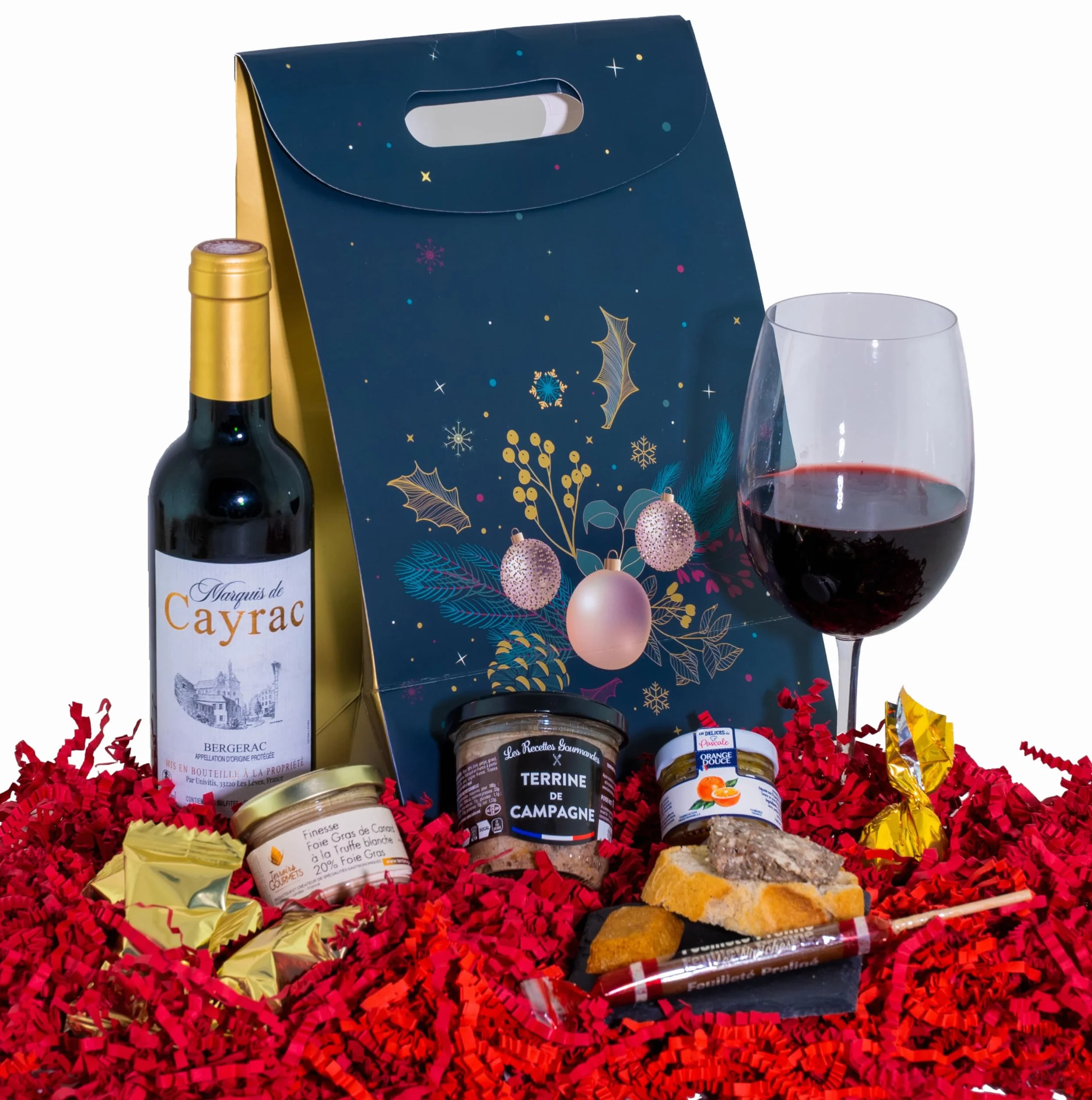 COLIS GOURMANDS - Panier Garni - Coffret Gourmand À Offrir - Idéal pour Cadeau Fête des Mères, Fête des Pères, Anniversaire, Noël, Retraite - Vin Rouge AOP Bergerac 37.5cl