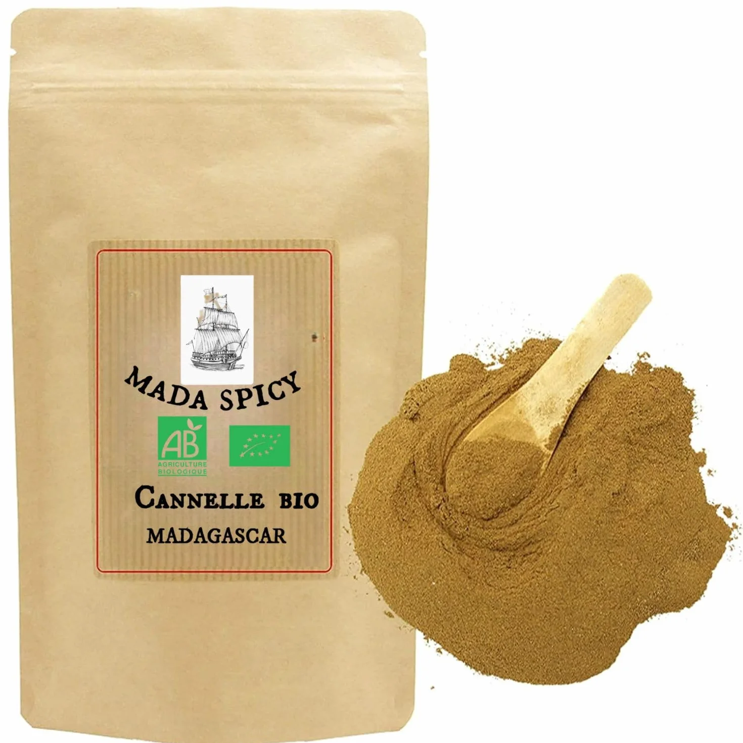 Cannelle de Ceylan biologique en poudre 1000gr. Origine Madagascar sachet zip alimentaire.