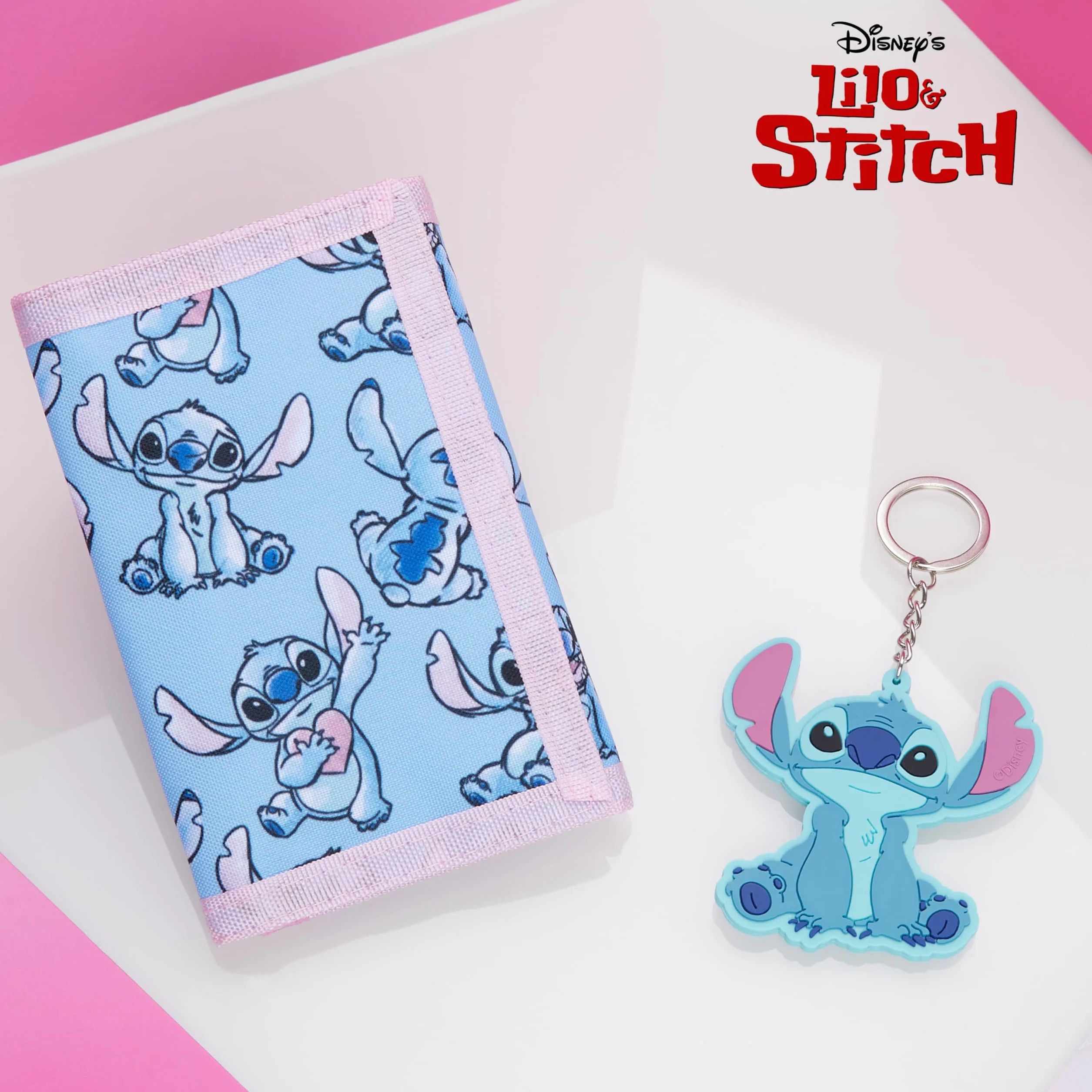 Disney Coffret Cadeau Portefeuille Enfant Porte Clé Stitch Bleu