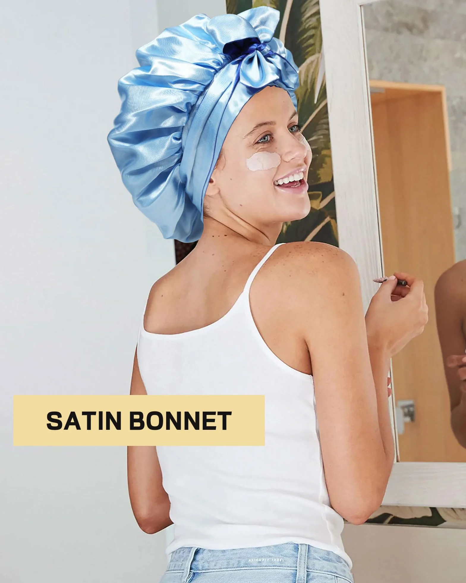Bonnet en Satin pour Cheveux Bouclés Femmes Noires, Bandeau Réversible avec Nœud
