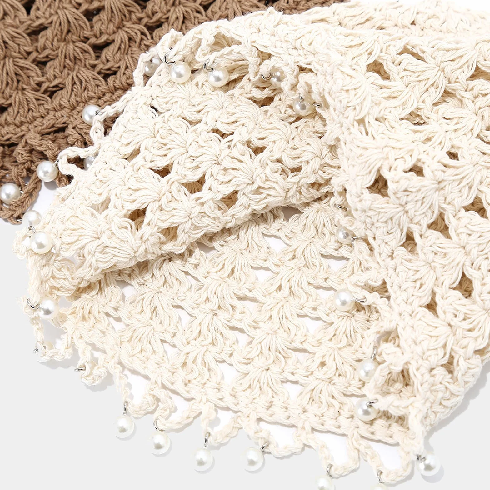 Chapeau léger fait main en crochet bohème avec bordure perlée