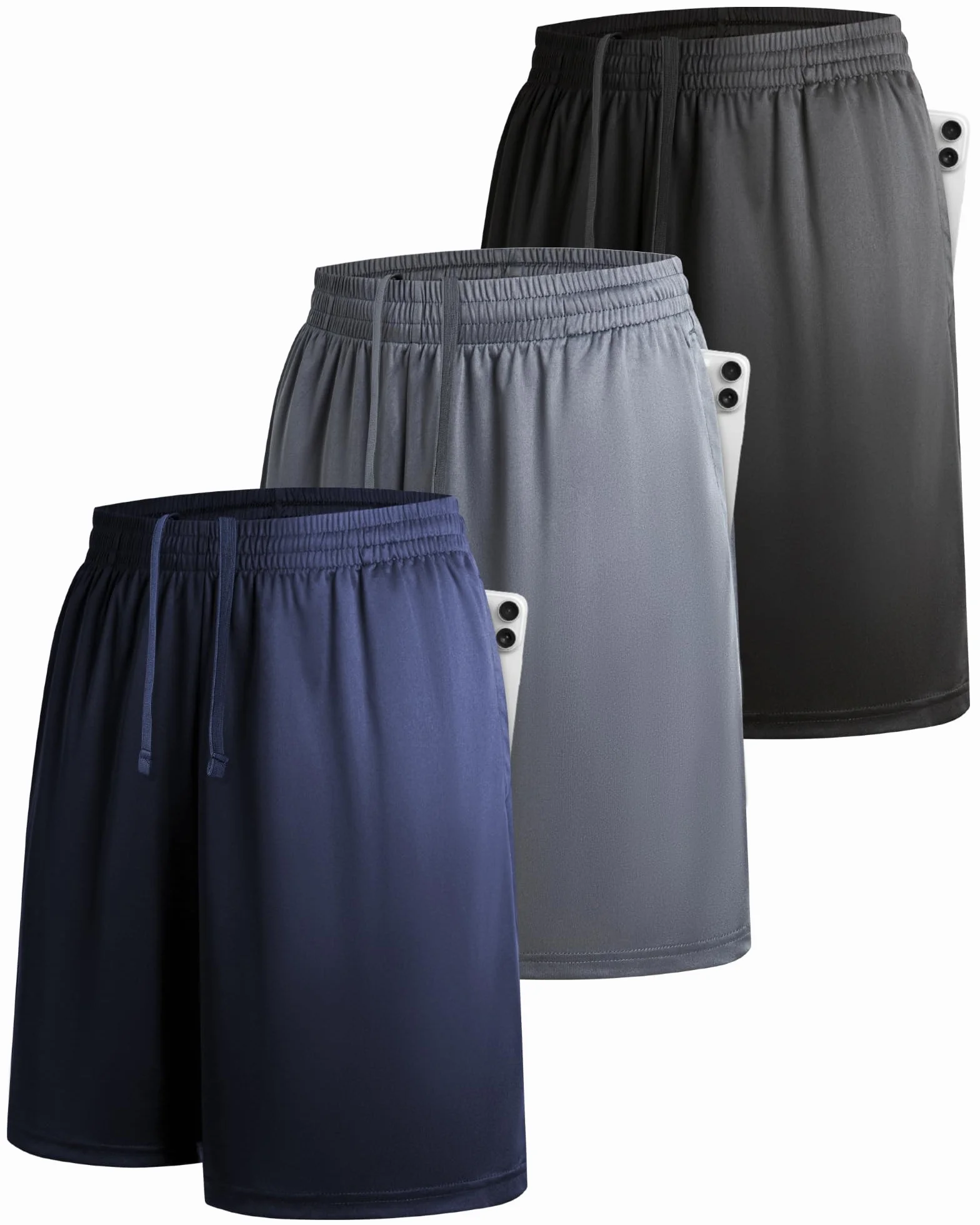 Shorts athlétiques pour Homme Lot de 3, Shorts de Sport Basketball Course avec Poches Ceinture élastique séchage Rapide