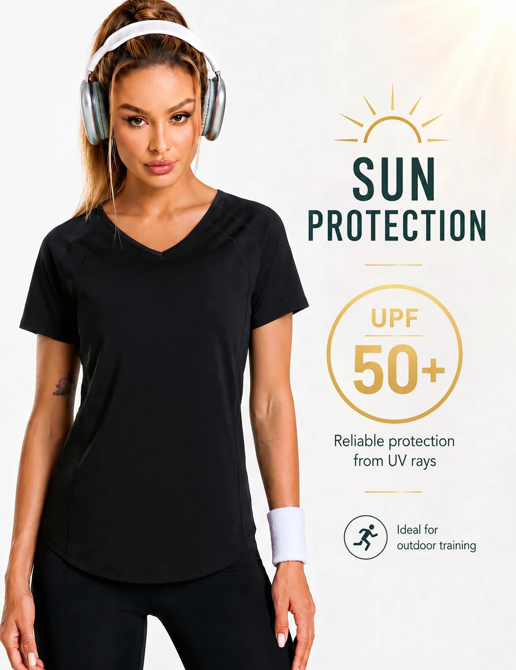 Tee Shirt Sport Femme Manches Courtes Col V Séchage Rapide Haut Yoga Running Fitness Pilates S-3XL