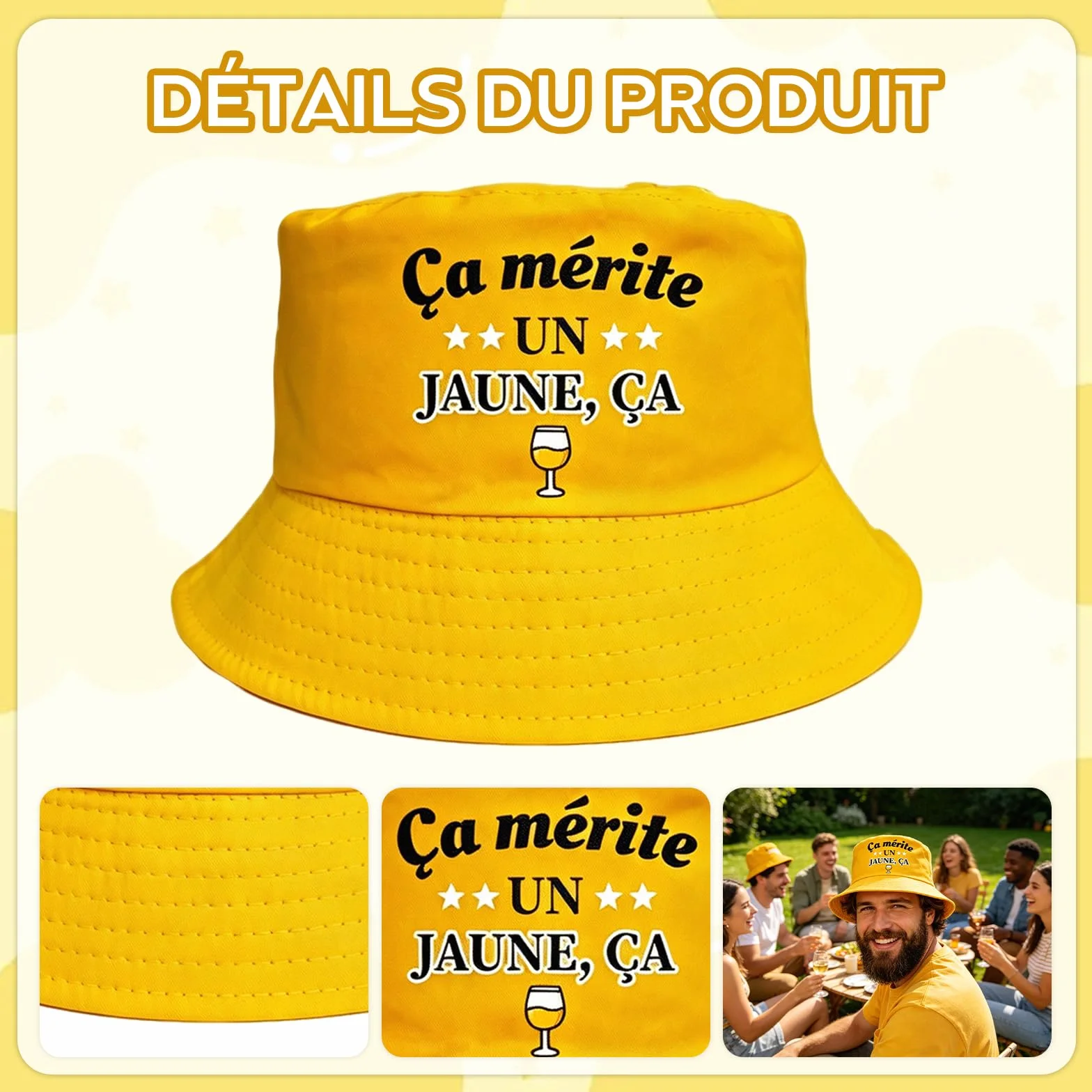 Bob Jaune et Lunettes de Soleil Jaunes Cadeau Pastis Club 2 Pièces