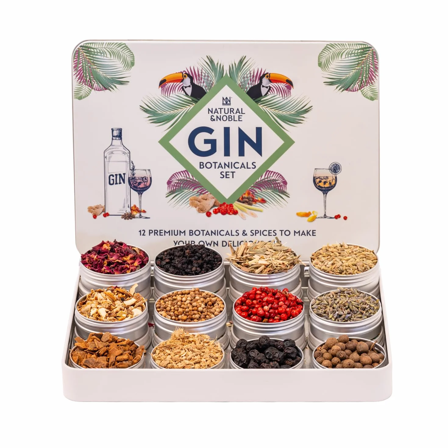Coffret cadeau Plantes et infusions pour le gin Ensemble de 12 plantes et épices raffinées pour le gin.