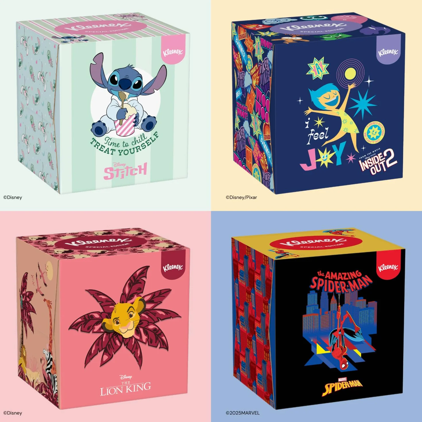 KLEENEX - Mouchoirs boîte cubique Disney (12 boites de 48 mouchoirs) - ludique avec les personnages préférés de vos enfants