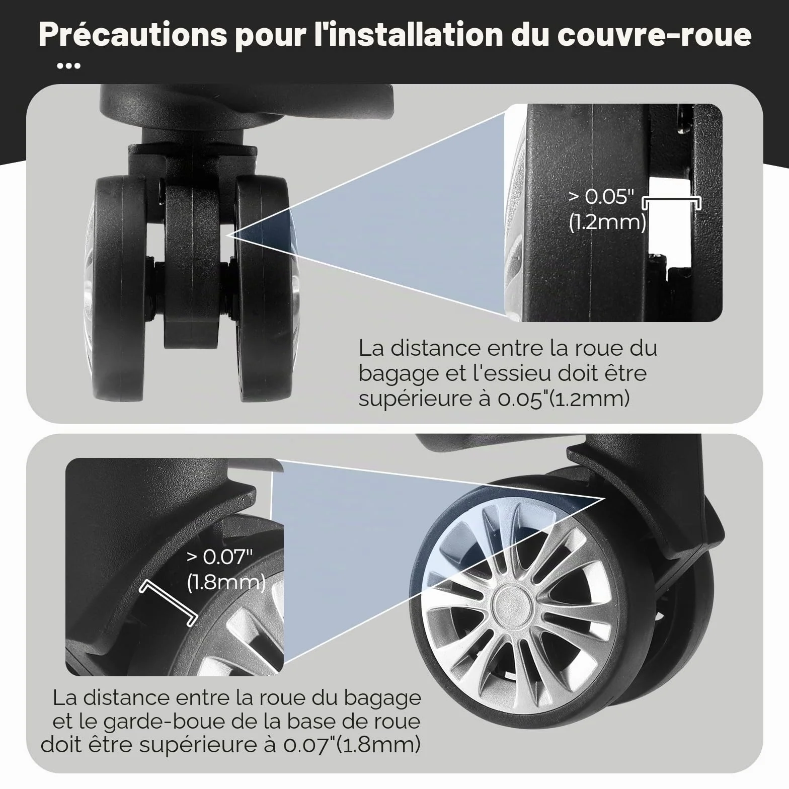 Couvertures de Roue de Bagage en Silicone 8 pièces, Anti-Bruit, Résistantes à l'Usure, pour Roue 2-2,4"