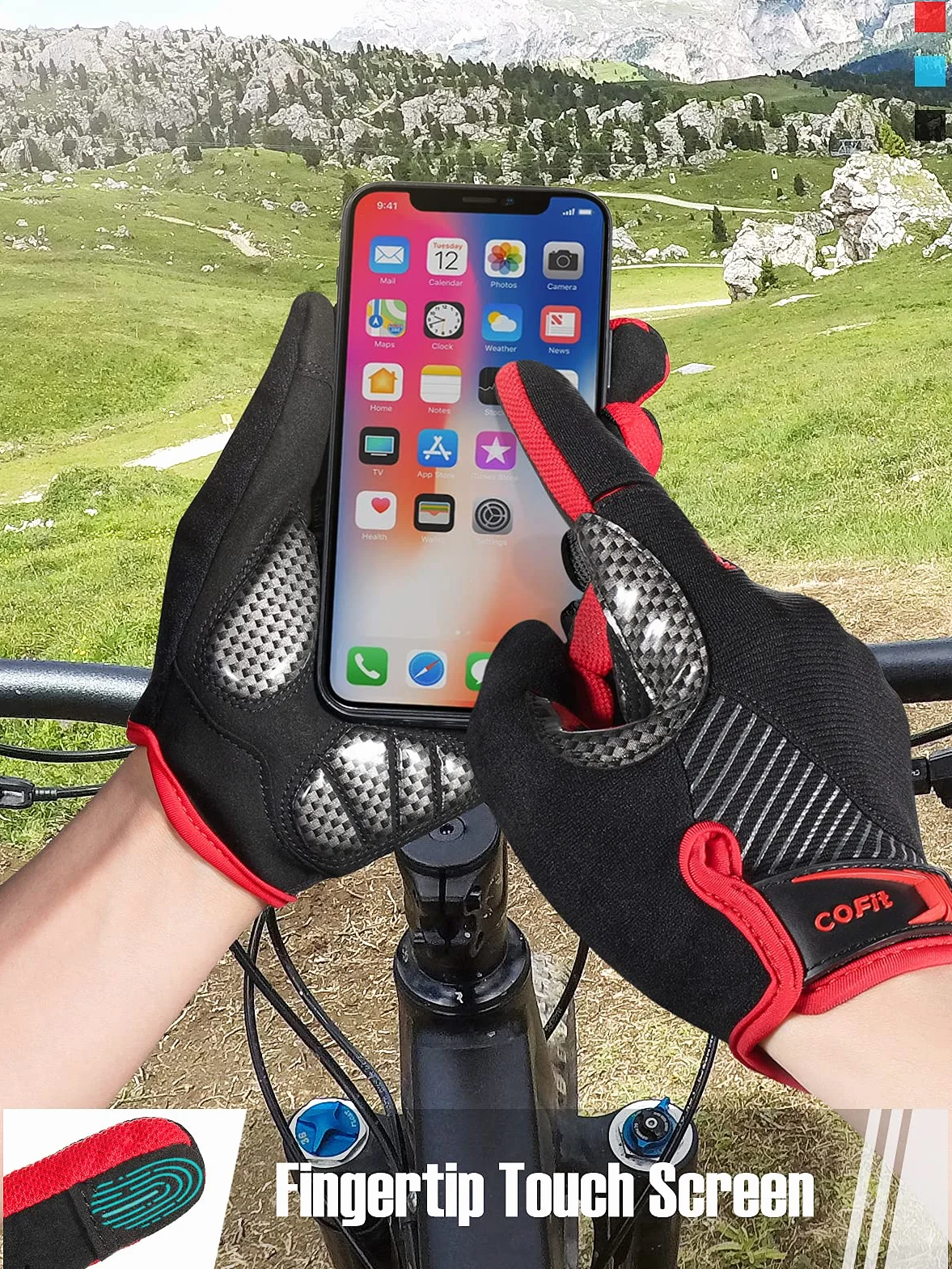COFIT Gants Vélo Doigts Complets Hommes Femmes Antidérapants Gel Antichoc Tactiles Respirants Cyclisme VTT Vélo Route