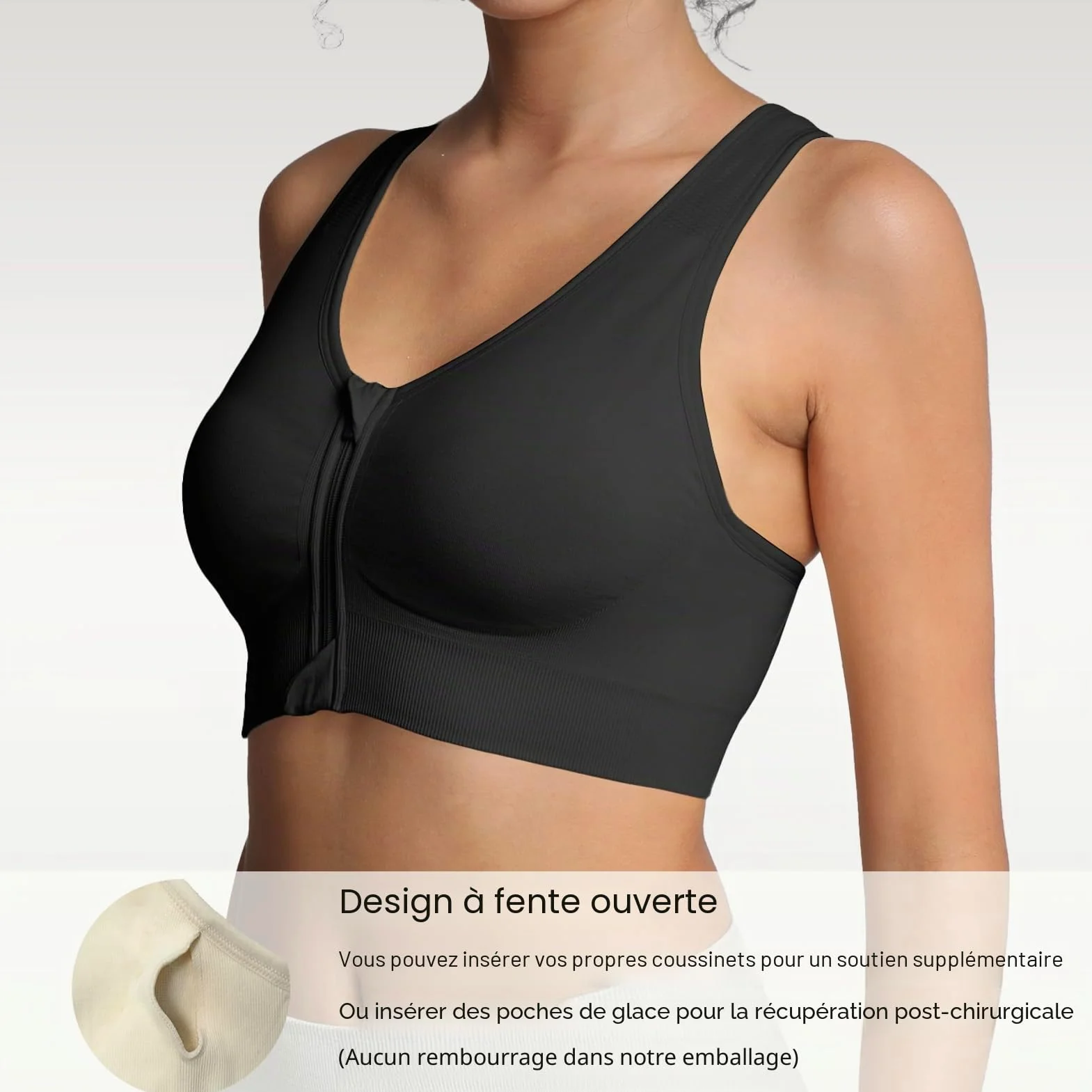 Lemef Soutien-Gorge de Sport à Fermeture éclair pour Femme, Post-Chirurgie, Compression Dos Nageur