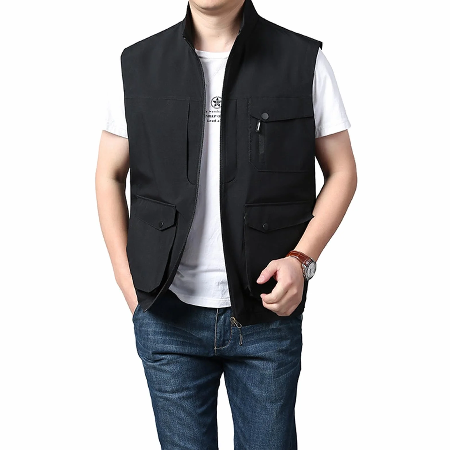 Veste de survêtement homme gilet camping sans manches poches pratiques extérieur coton chasse randonnée pêcheur