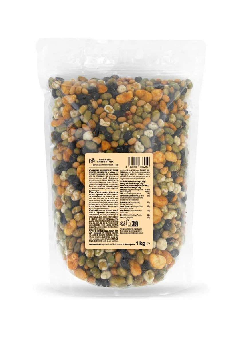 KoRo - Mélange pois et haricots grillés et salés 1 kg - Collation de légumes secs rôtis et salés en emballage économique