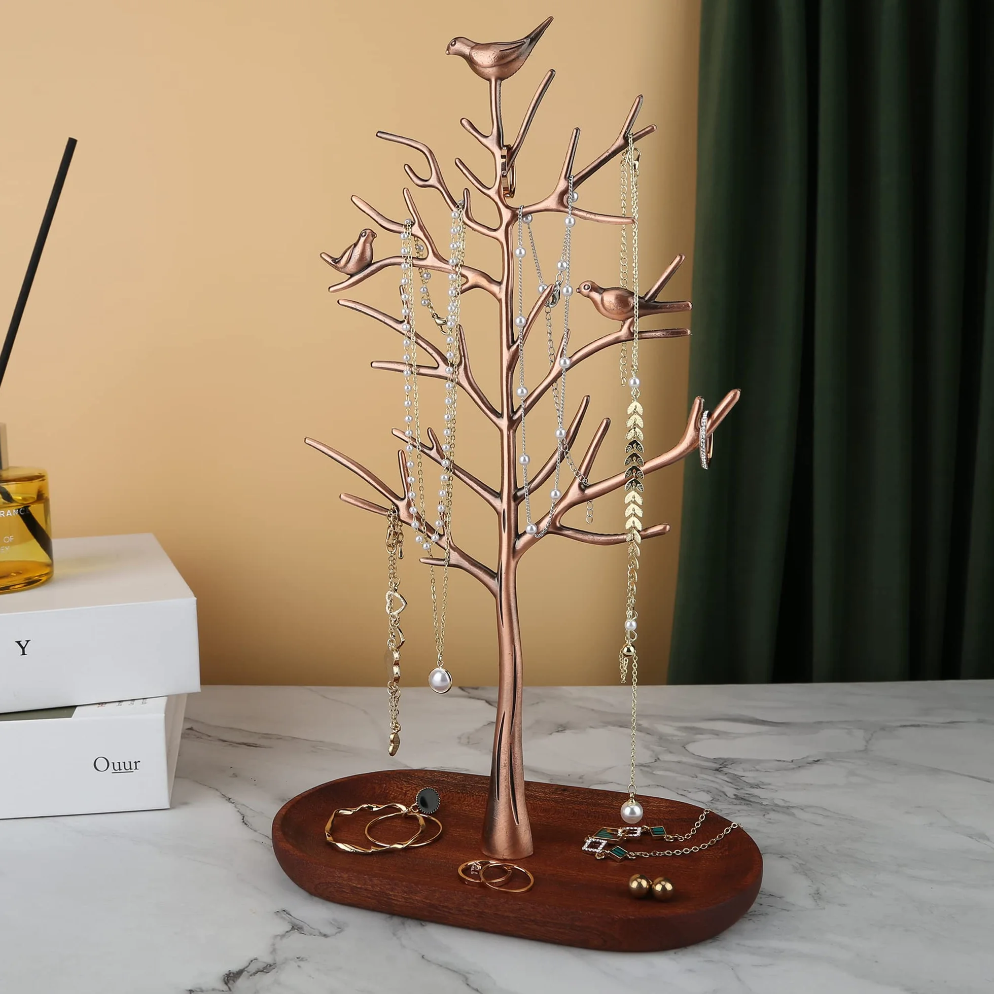 MORE&LESS Grand porte-bijoux en métal d'arbre pour bagues, boucles d'oreilles, colliers