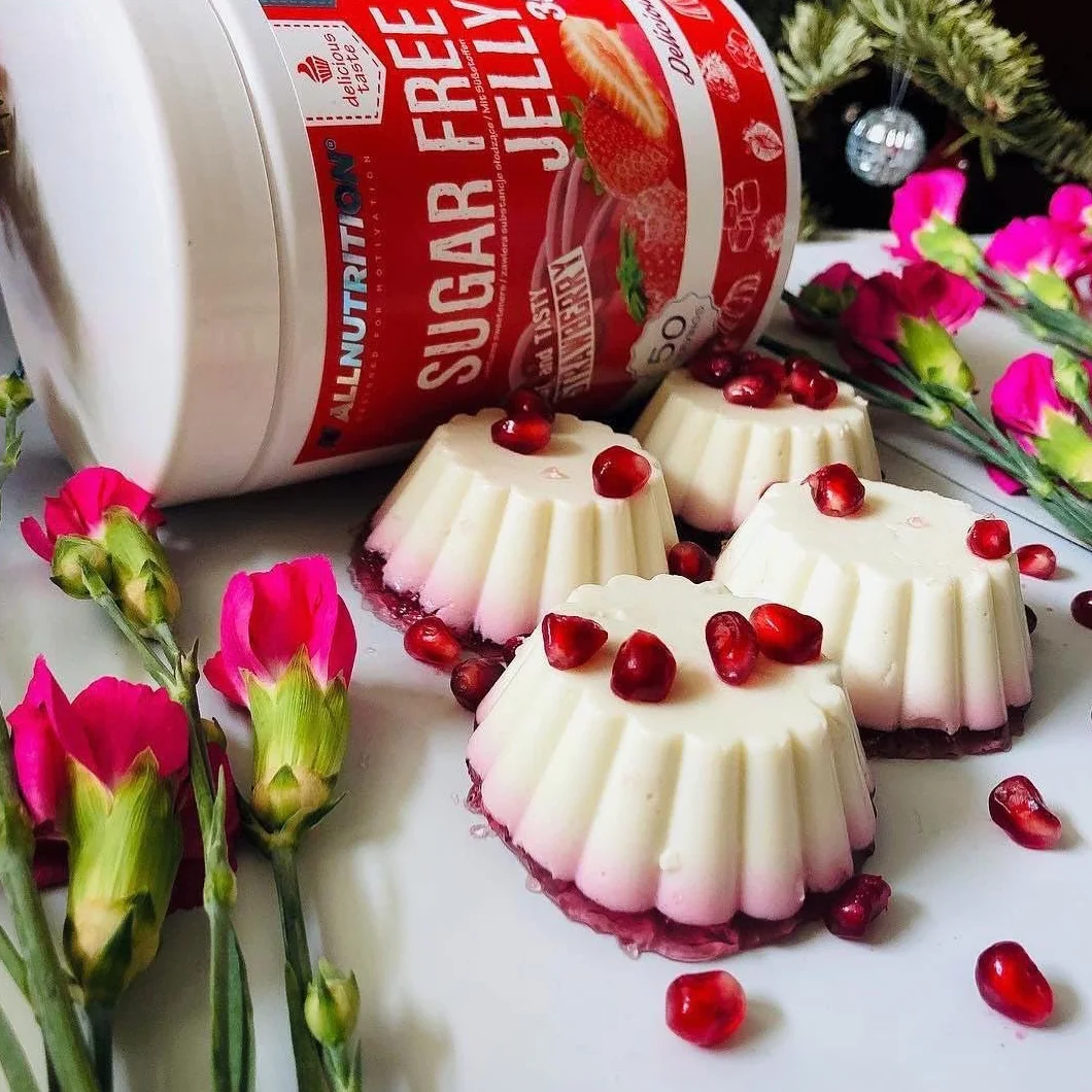 ALLNUTRITION Delicious Line Sugar Free Jelly - Dessert Hypocalorique - Collation sans Gras - Seulement 25 kcal par Portion - Cuisson Adaptée - 1 Paquet x 350 g - Raspberry