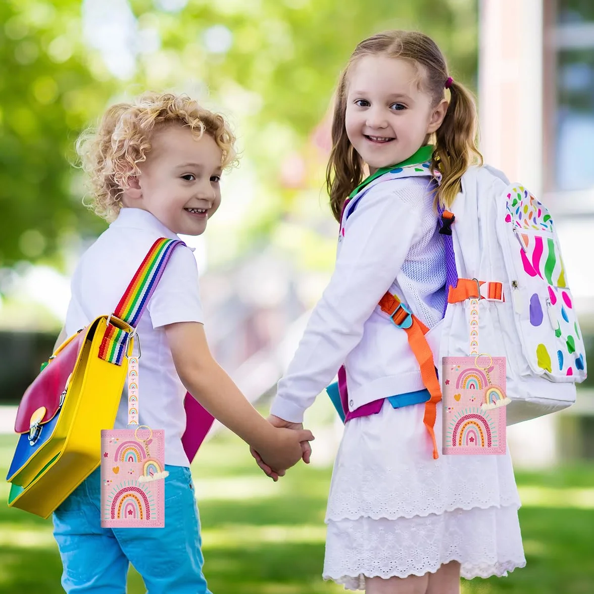 Portefeuille Enfant Arc-en-Ciel Nylon Porte-Carte Tour de Cou avec Compartiment Billets Poche à Pièces Cadeau 4-12 Ans