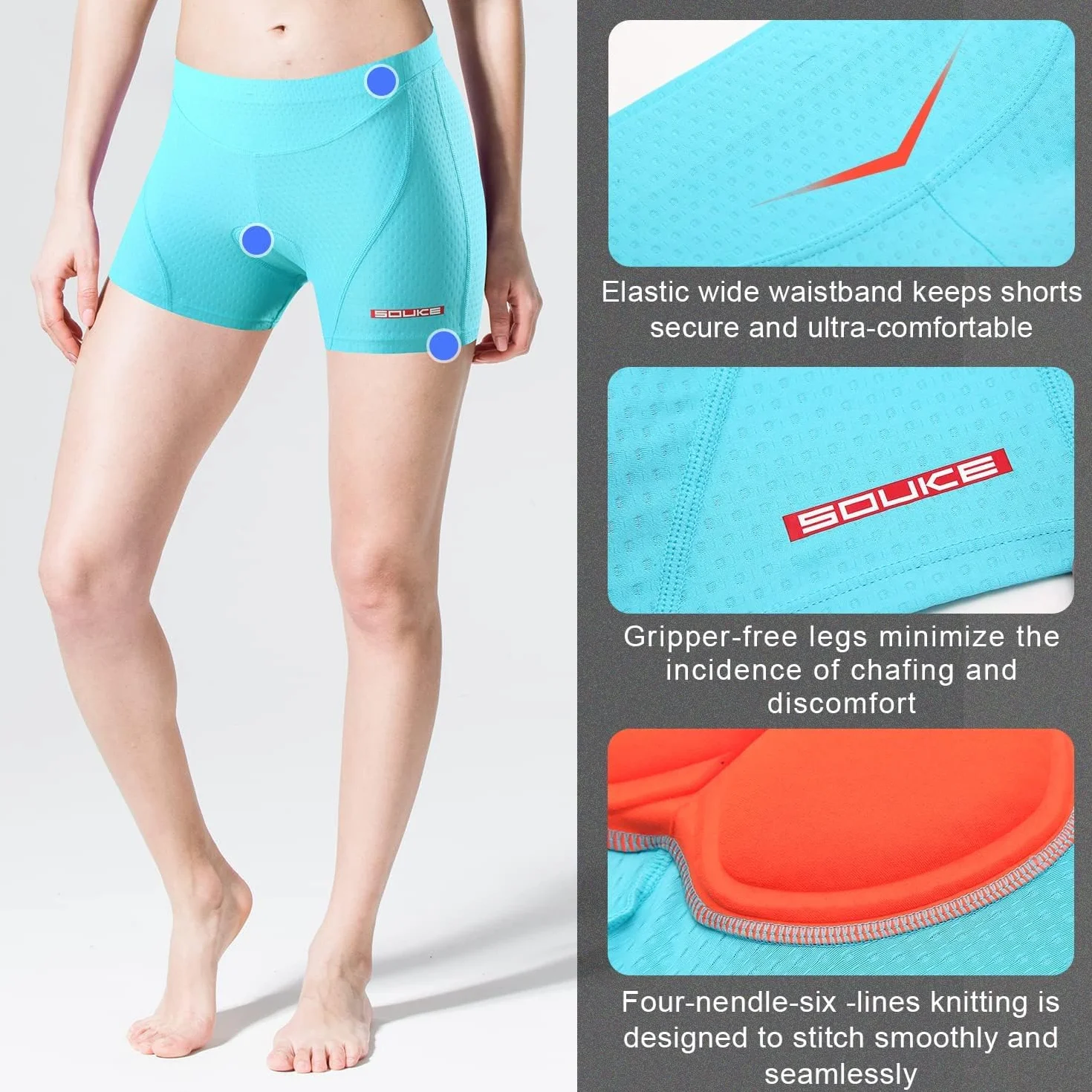Souke Sports Cuissard de Vélo Femme 3D Rembourré Respirant Séchage Rapide