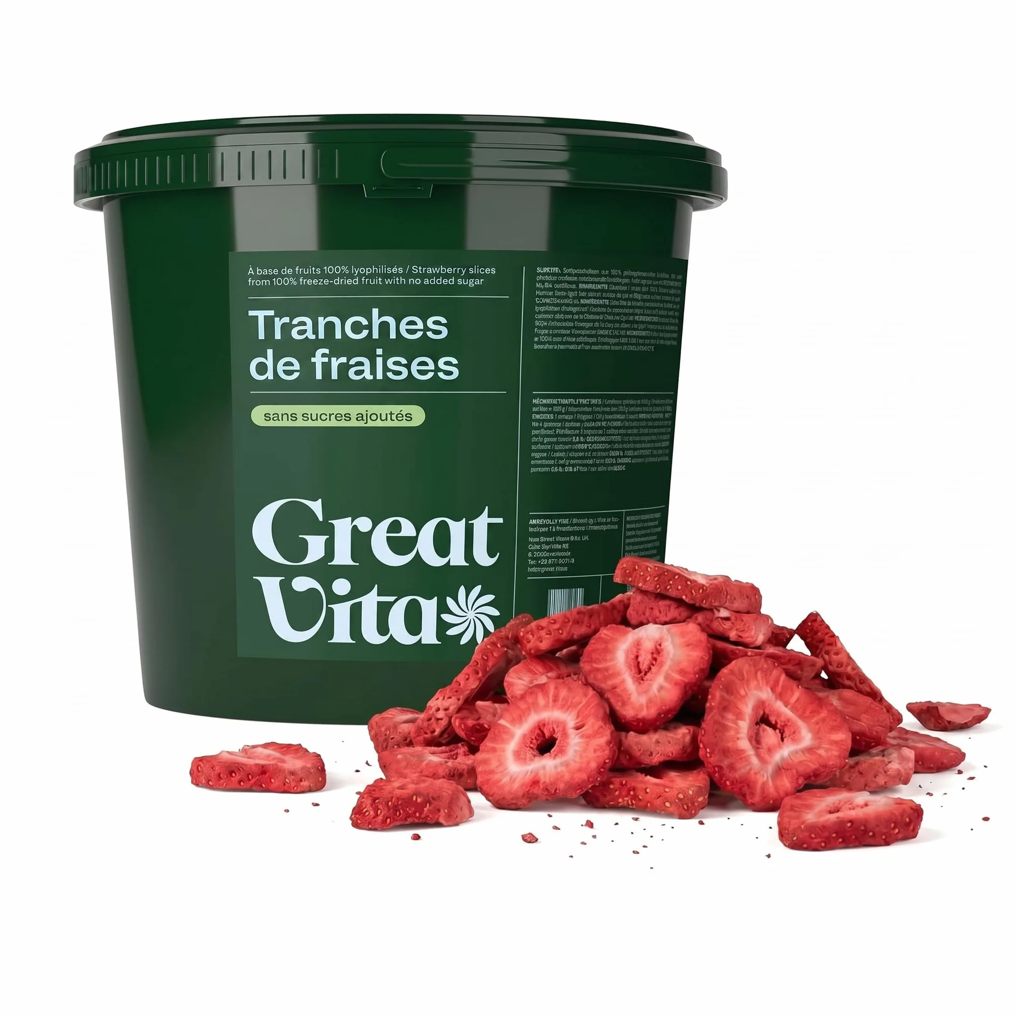 GreatVita Fraises lyophilisées 400 g – Tranches de fraises croustillantes sans sucre ajouté – Fruits lyophilisés – Fraises séchées – Snack & garniture pour céréales, yaourts et smoothies