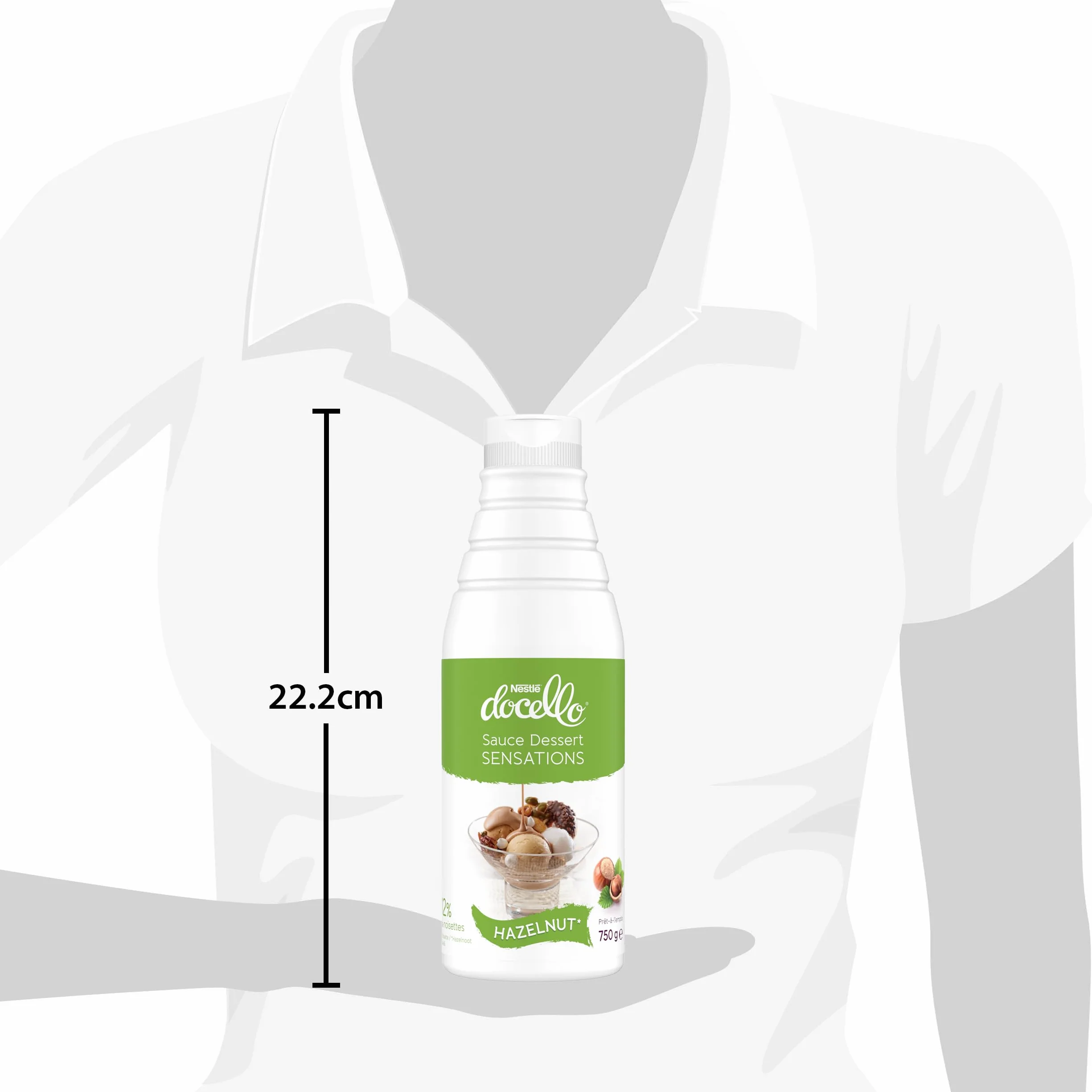 NESTLÉ DOCELLO Sauce Sensation Hazelnut - Sauce Dessert Noisette - Forte Teneur en Noisette (12%) - Aide à la Pâtisserie, Topping, Nappage Gâteau, Coulis - Bouteille Squeeze - 750g