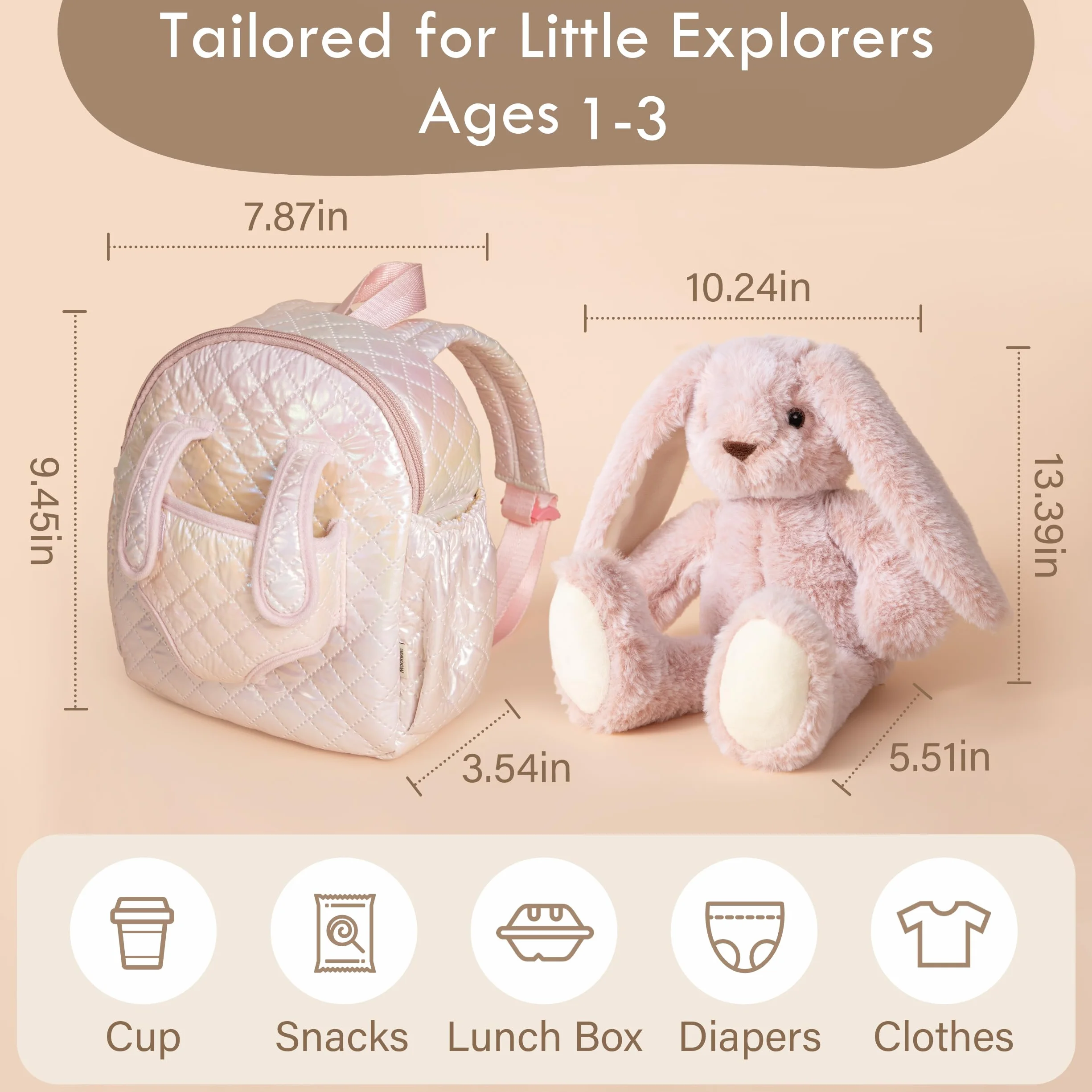 Moonkie Hug & Go Sac à Dos Enfant Cartable Maternelle avec Jouet Amovible pour Filles 1-3 Ans