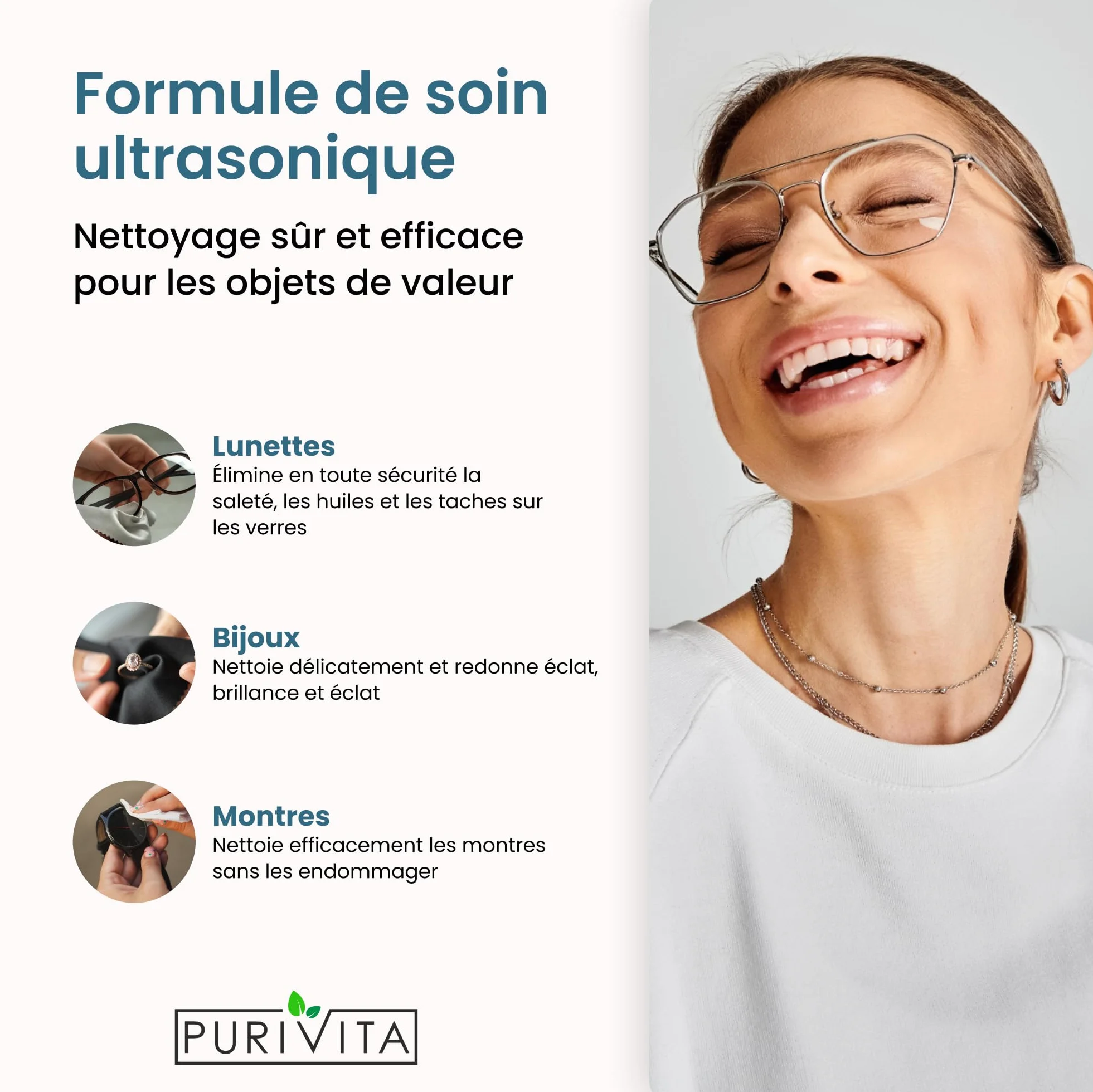 PURIVITA Nettoyeur Ultrasons Concentré 1L - Nettoyant pour Appareils Ultrasons - Liquide pour Lunettes, Bijoux & Monnaie