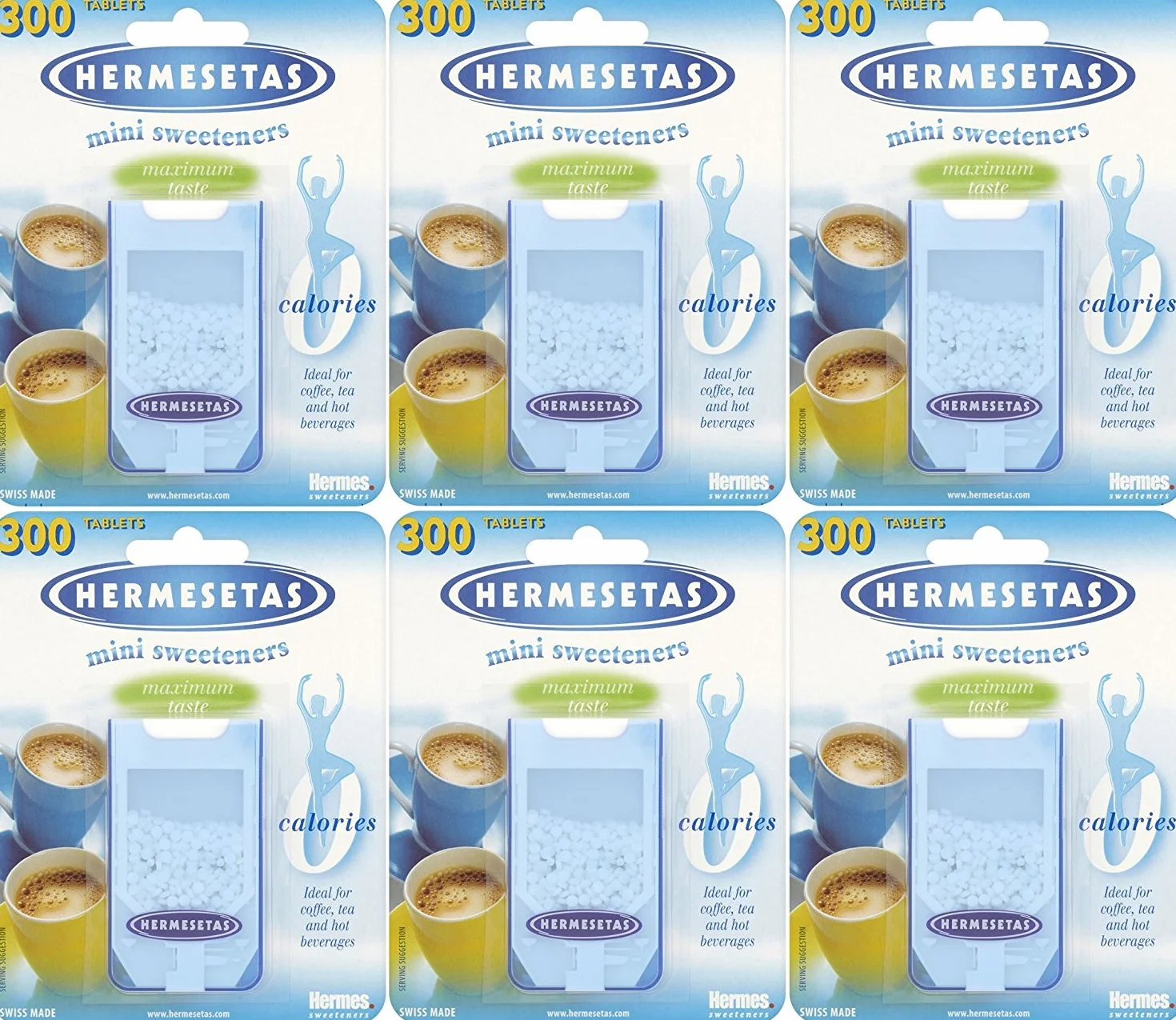 Hermesetas 6 mini boîtes d’édulcorants contenant 300 comprimés chacun