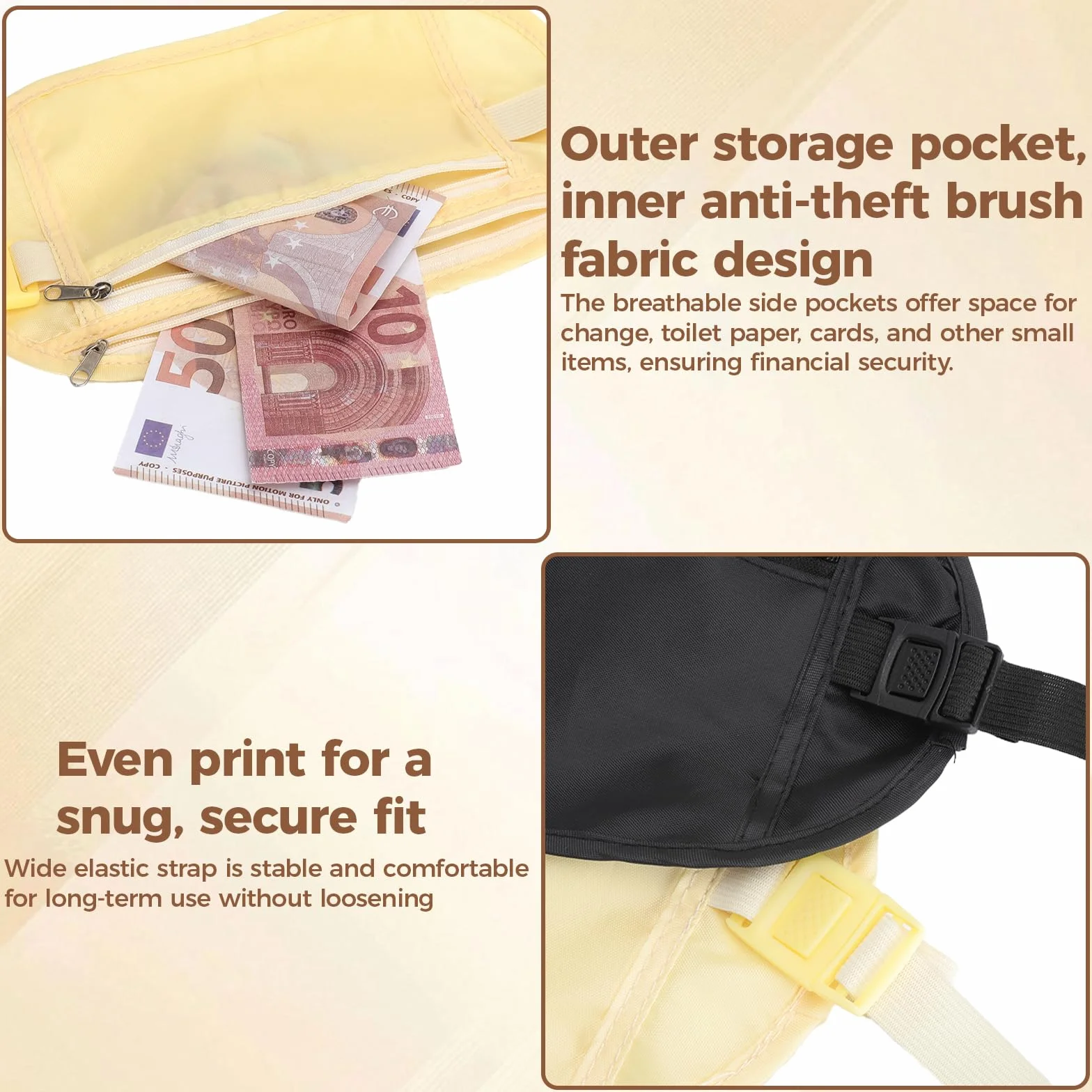 Ceinture de Voyage Anti vol RFID Lot de 2 Pochette Invisible Argent Homme Femme